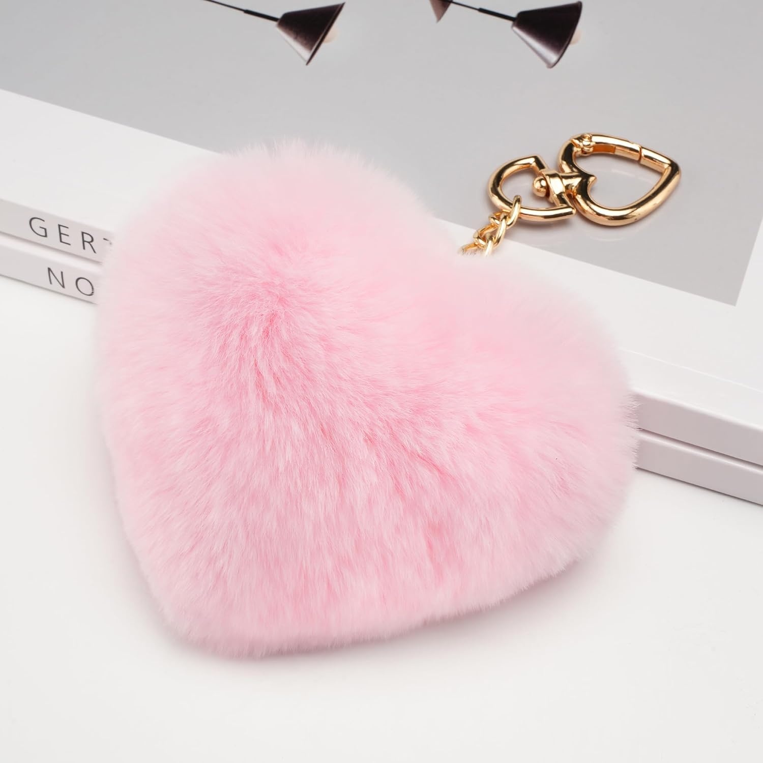 Stelle Pom Pom Keychain Rabbit Fur Bag Charms Fluffy Cute Keychains Purse Backpack Accessories Gifts for Girls/Women(Pink-heart)