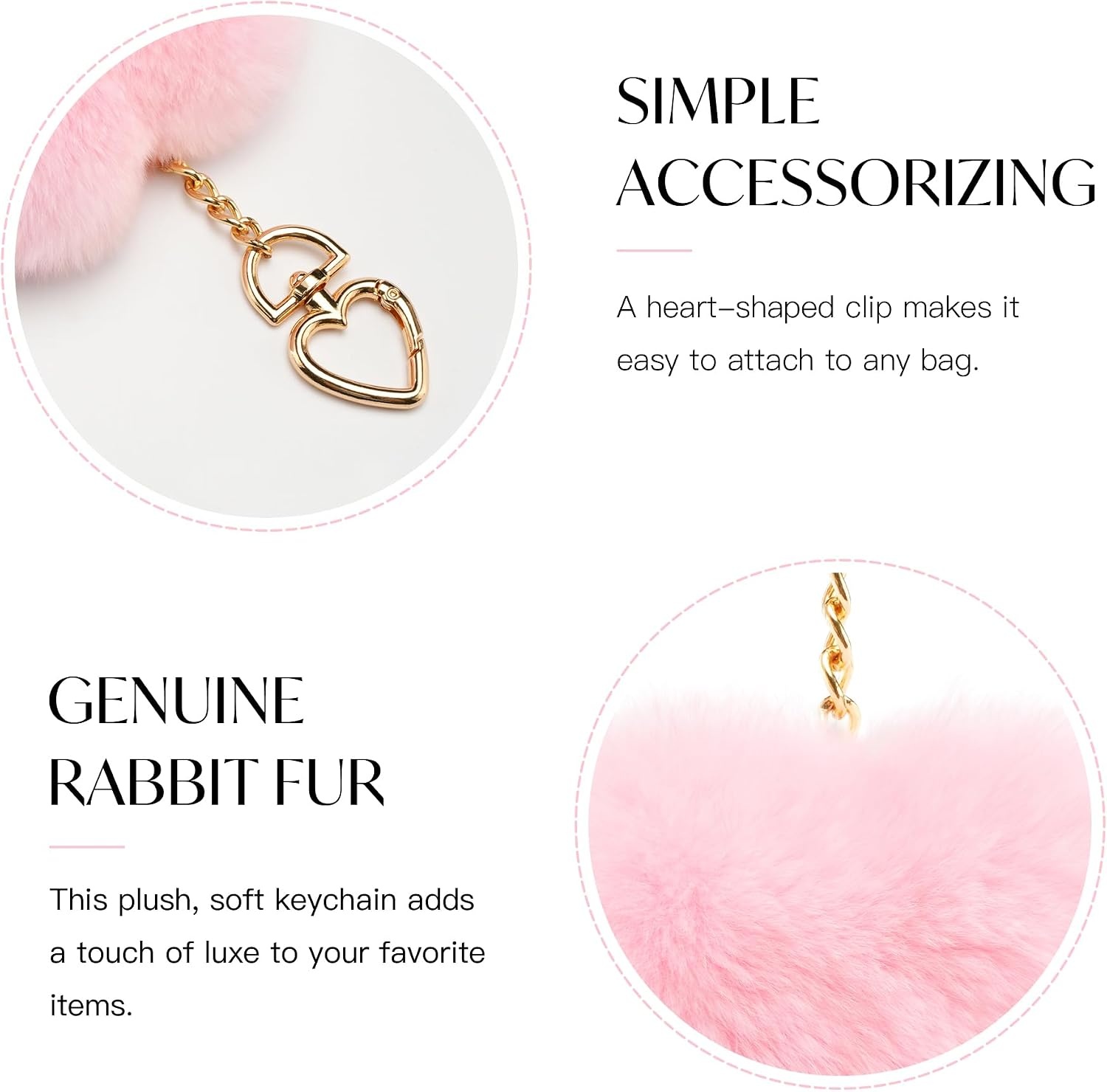 Stelle Pom Pom Keychain Rabbit Fur Bag Charms Fluffy Cute Keychains Purse Backpack Accessories Gifts for Girls/Women(Pink-heart)