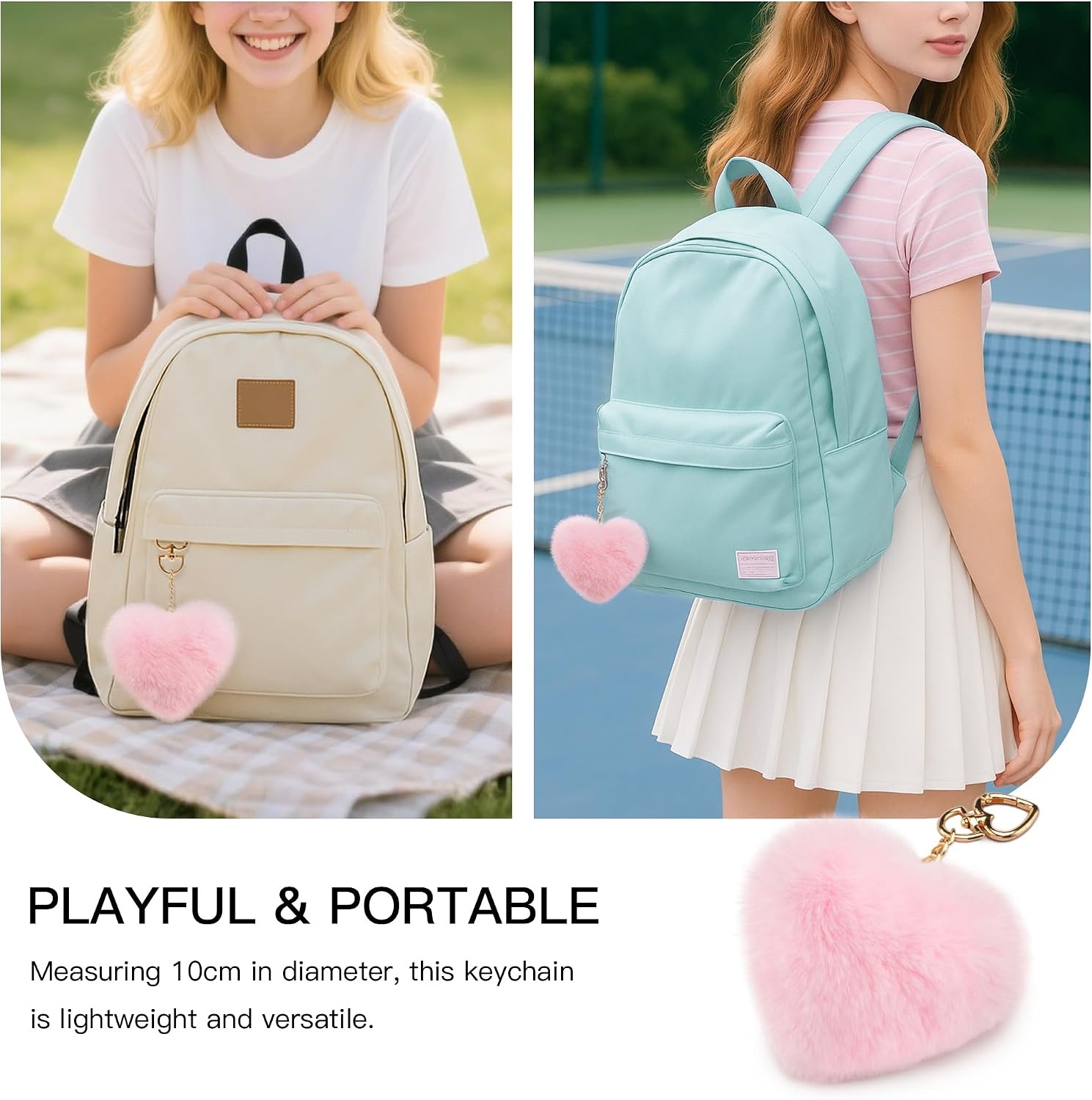 Stelle Pom Pom Keychain Rabbit Fur Bag Charms Fluffy Cute Keychains Purse Backpack Accessories Gifts for Girls/Women(Pink-heart)
