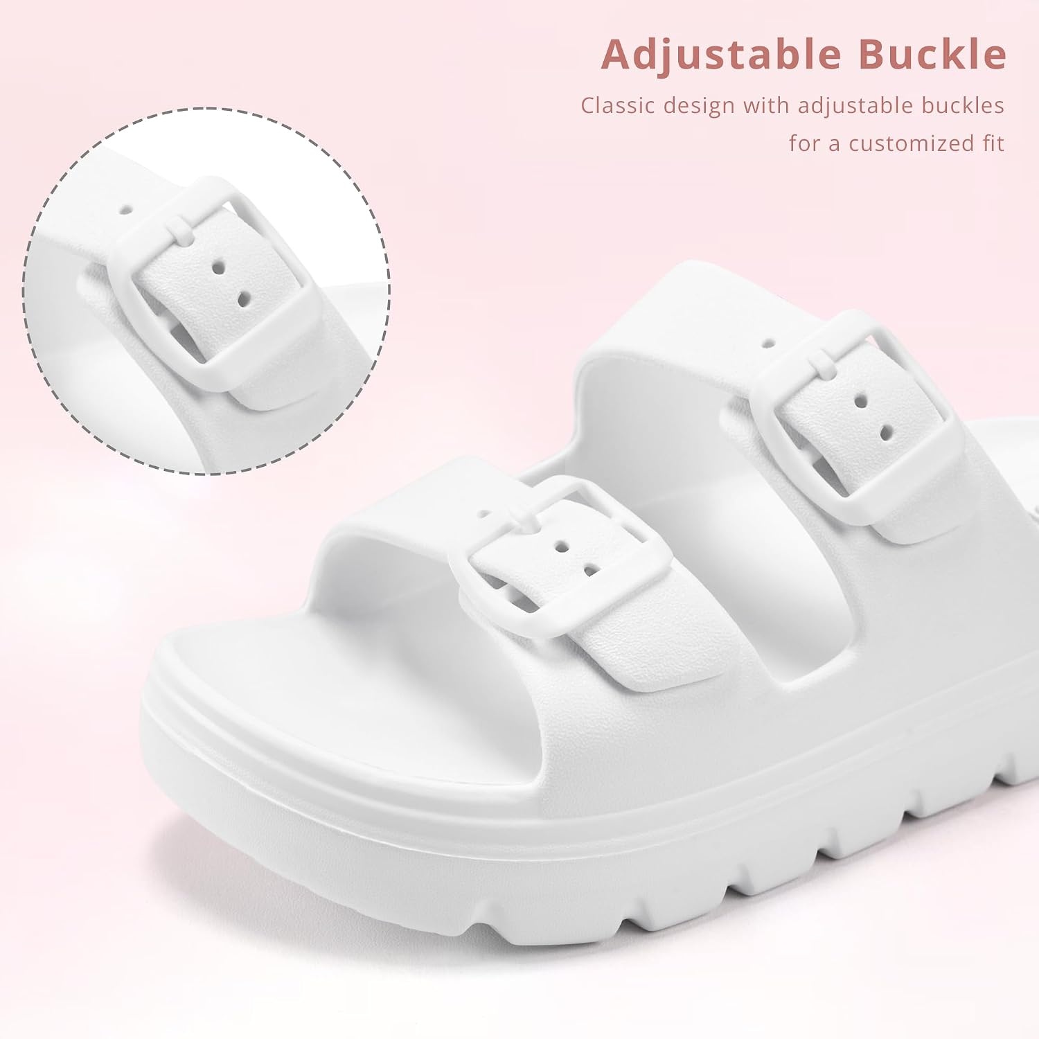 Stelle Girls Double Buckle Slide Sandals Boy Slippers(White)