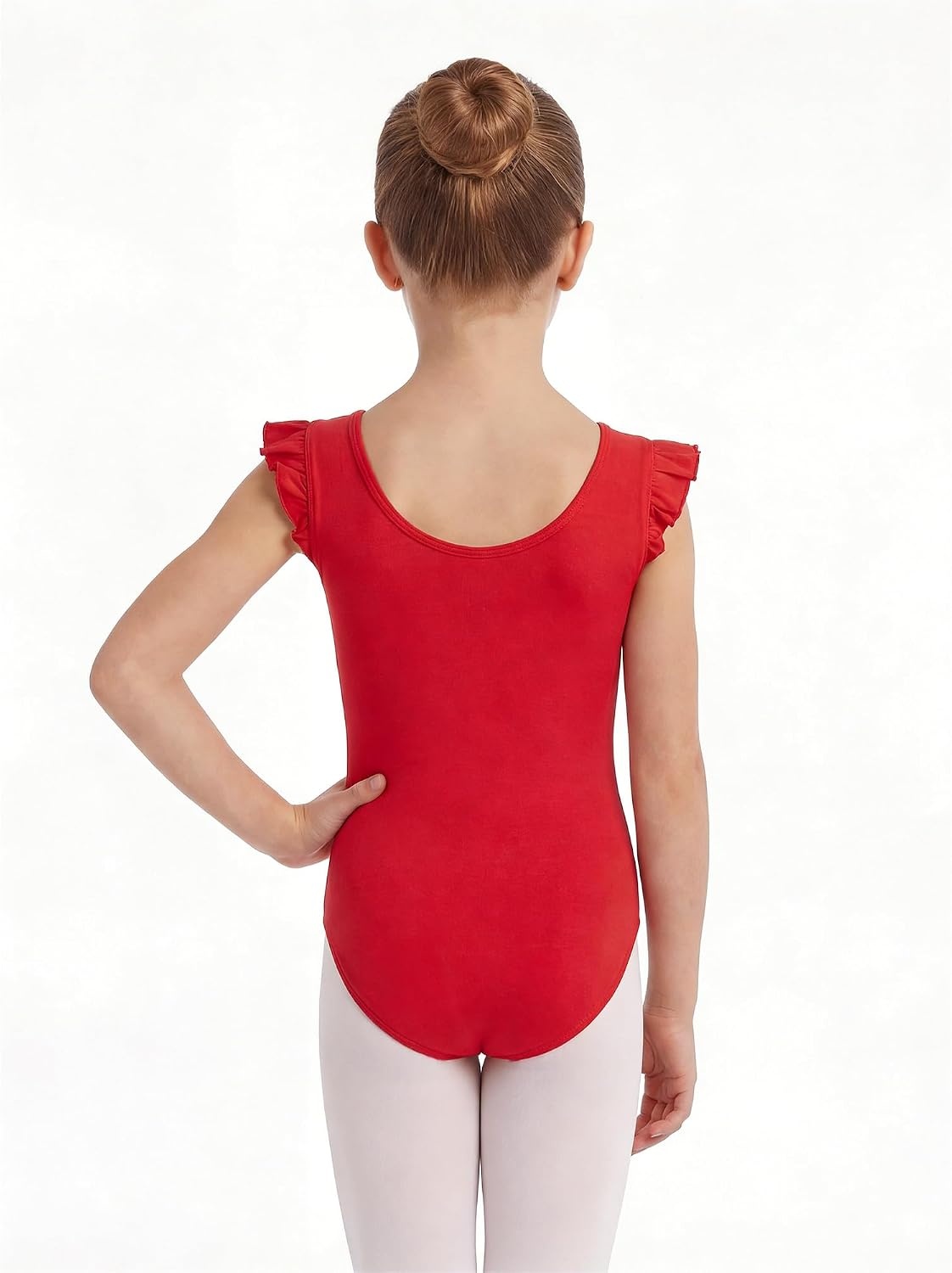 Stelle Leotards for Girls Ballet Dancewear Ruffle Flutter Sleeve Leotard Unitards(Red)