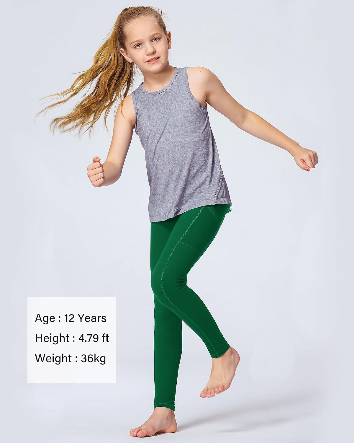 Stelle Girls Leggings with Pockets Kids Dance Yoga Running Athletic Pants(Evergreen(2 Side Pocket))