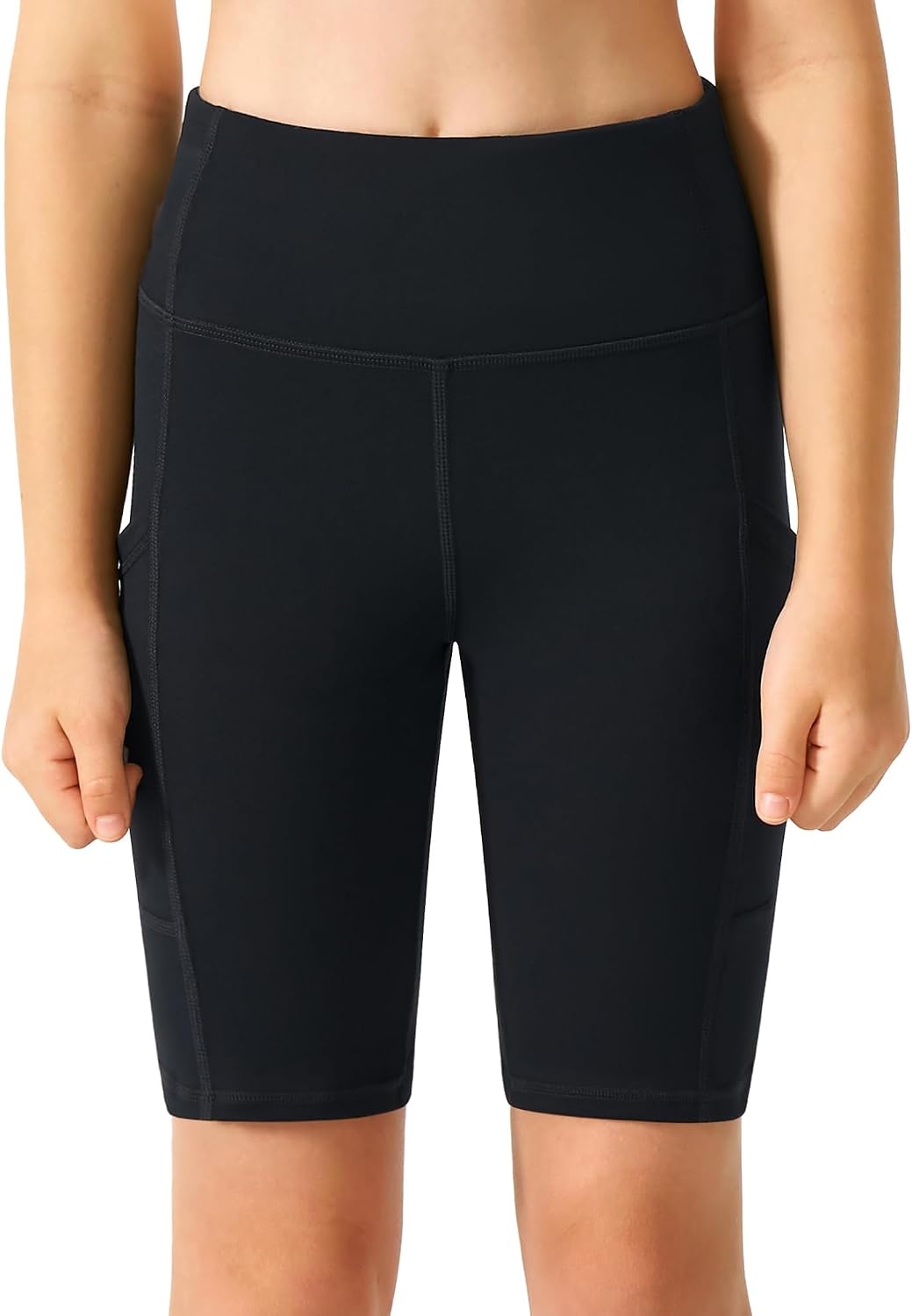 Stelle Girls 4″/8″ Volleyball Shorts Youth Bike Shorts Athletic Yoga Dance Gymnastics Compression Shorts with Pockets(8black)
