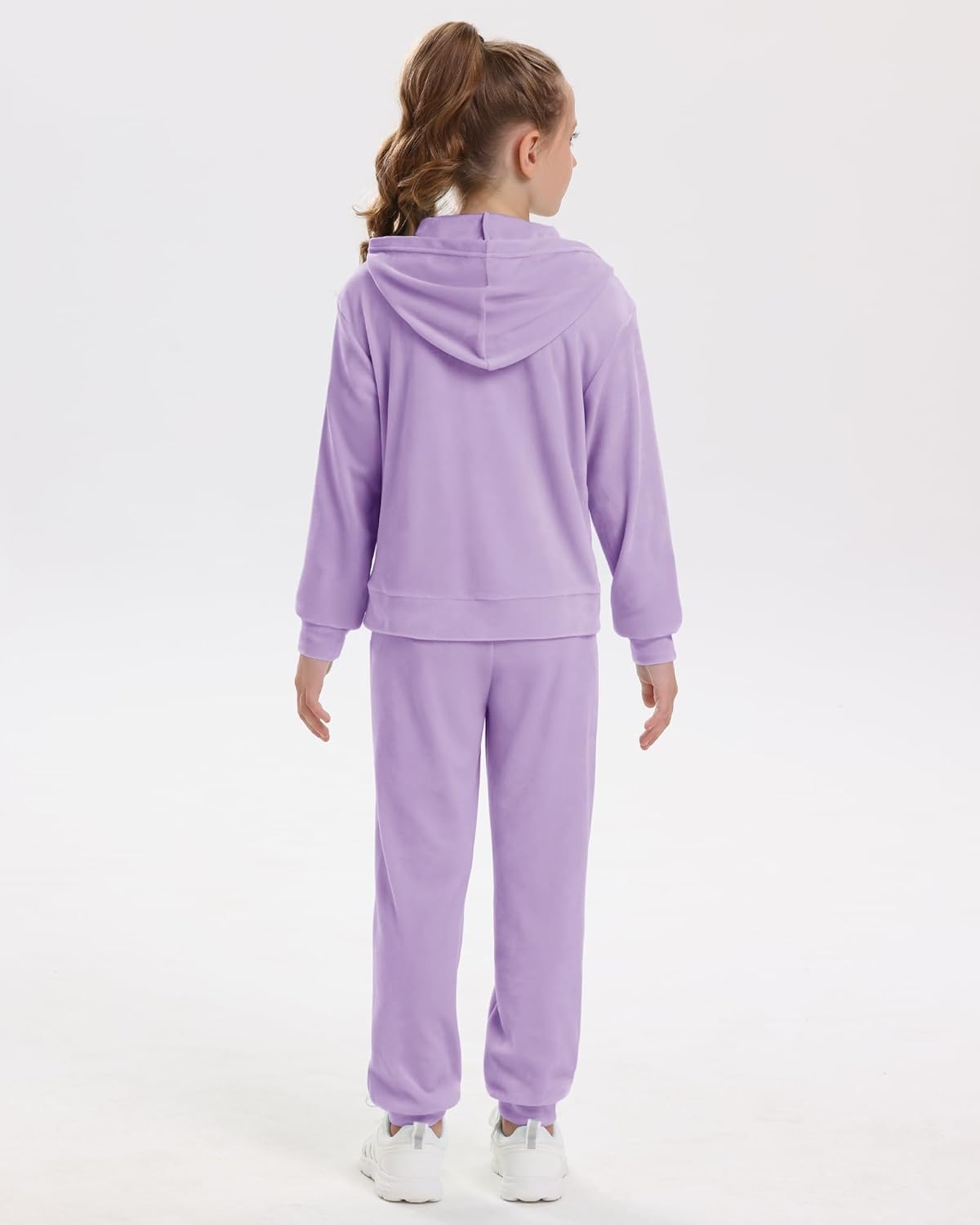 Stelle Girls Velour Tracksuits Zip Up Hoodies Joggers with Pockets 5-15 Y | Sweatshirt with Pockets,Chin Guard,Elastic Waist,Fall Winter Outfits,Holiday,Christmas,Toddler,Little Girl ,Tween,Teen,Preppy(Lilac)