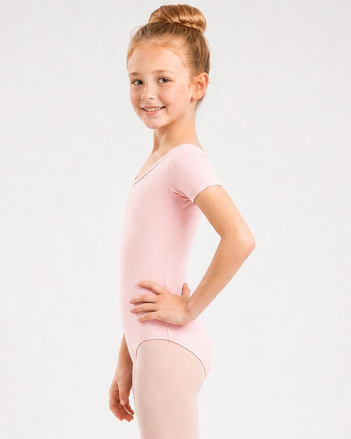 Stelle Girls Short Sleeve Leotards with Tights for Ballet/Dance Outfits | Footed or footless tights, Breathable, High elasticity & durable fabric, Ballet/Dance/Gymnastics leotard(Ballet Pink)
