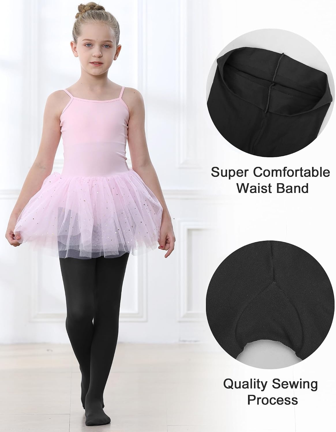 Stelle Girls Ballet Dance Tights Footed for Toddler Kid School Class 2T-15Y(Black)