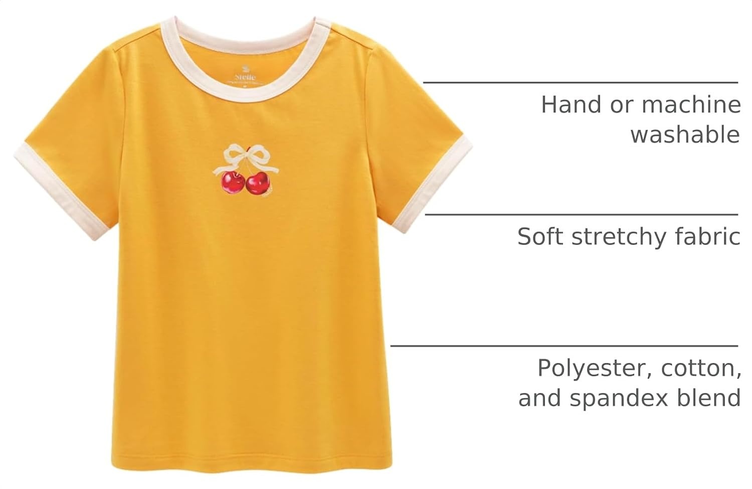 Stelle Girls Retro Graphic T Shirt Soft Stretch Crewneck for School | Lightweight, Breathable, Soft, Stretchy, Cherry graphic, Relaxed fit, School, Play, Sports, Everyday wear, Vintage style(Cherry|yellow)