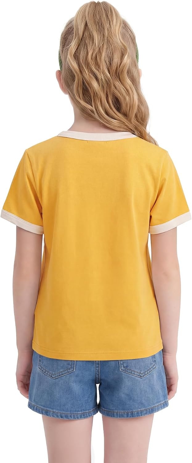 Stelle Girls Retro Graphic T Shirt Soft Stretch Crewneck for School | Lightweight, Breathable, Soft, Stretchy, Cherry graphic, Relaxed fit, School, Play, Sports, Everyday wear, Vintage style(Cherry|yellow)