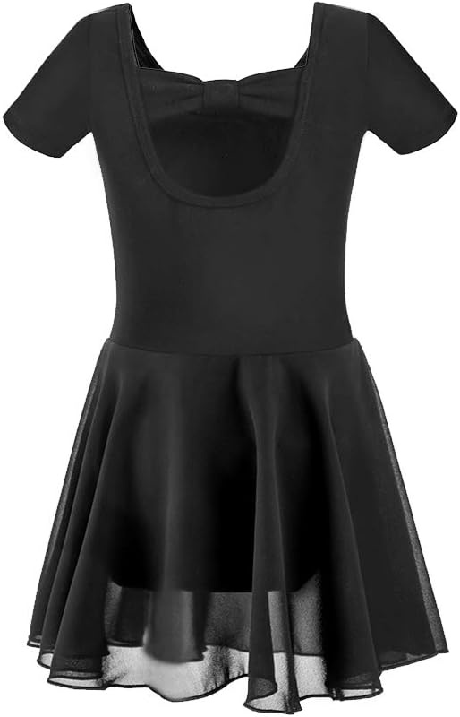 Stelle Ballet Leotards for Girls Dance Leotard with Skirt Toddler Ballet Outfit Criss-Cross Bow Back (Little/Big Kid)(Style 2-black (Bow Back))