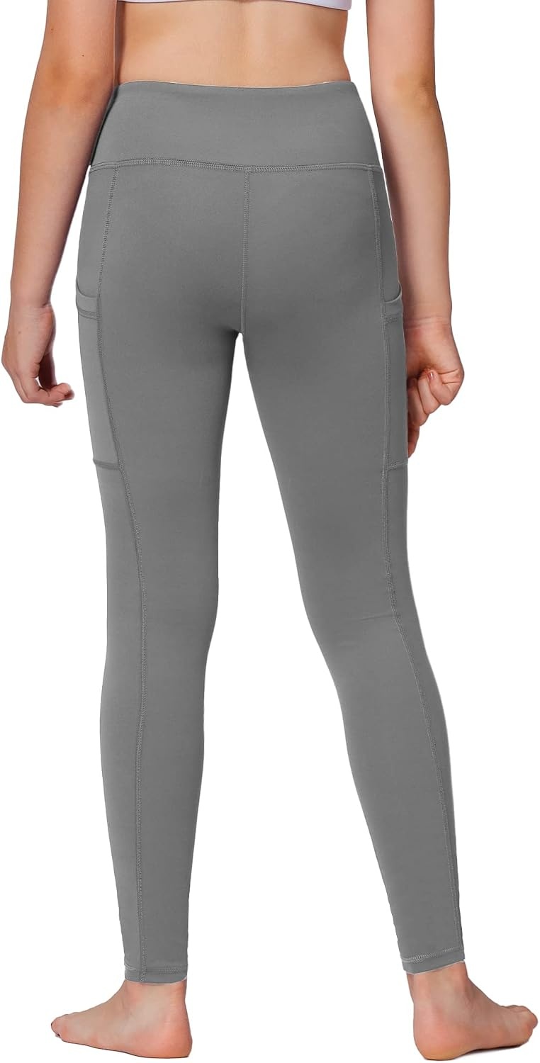 Stelle Girls’ Athletic Leggings Kids Dance Running Yoga Pants Workout Active Dance Tights with Pockets(Zinc Grey)
