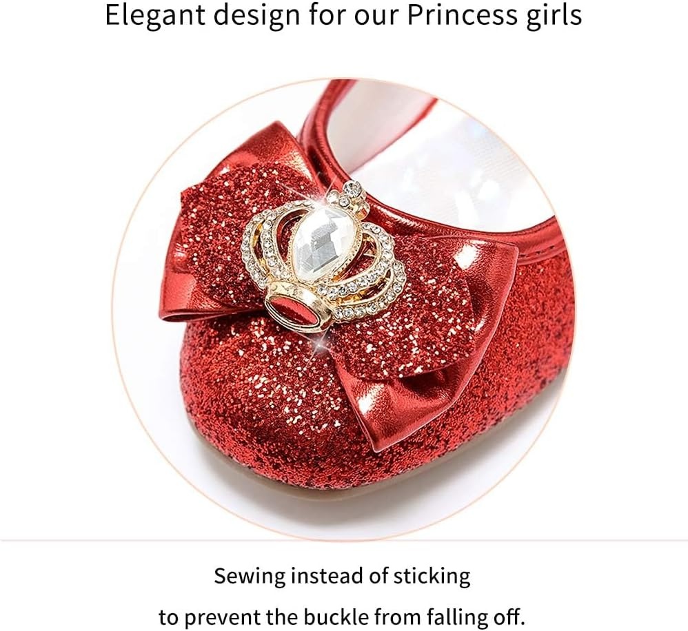 Stelle Girls Dress Shoes Glitter Princess Low Heels for Party Wedding Prom | Shiny glitter finish, Bowknot charms, 1 inch Low Heel, Cushioned comfort, Dress-up, Special occasions, Comfortable fit(T13-ruby Red Glitter)