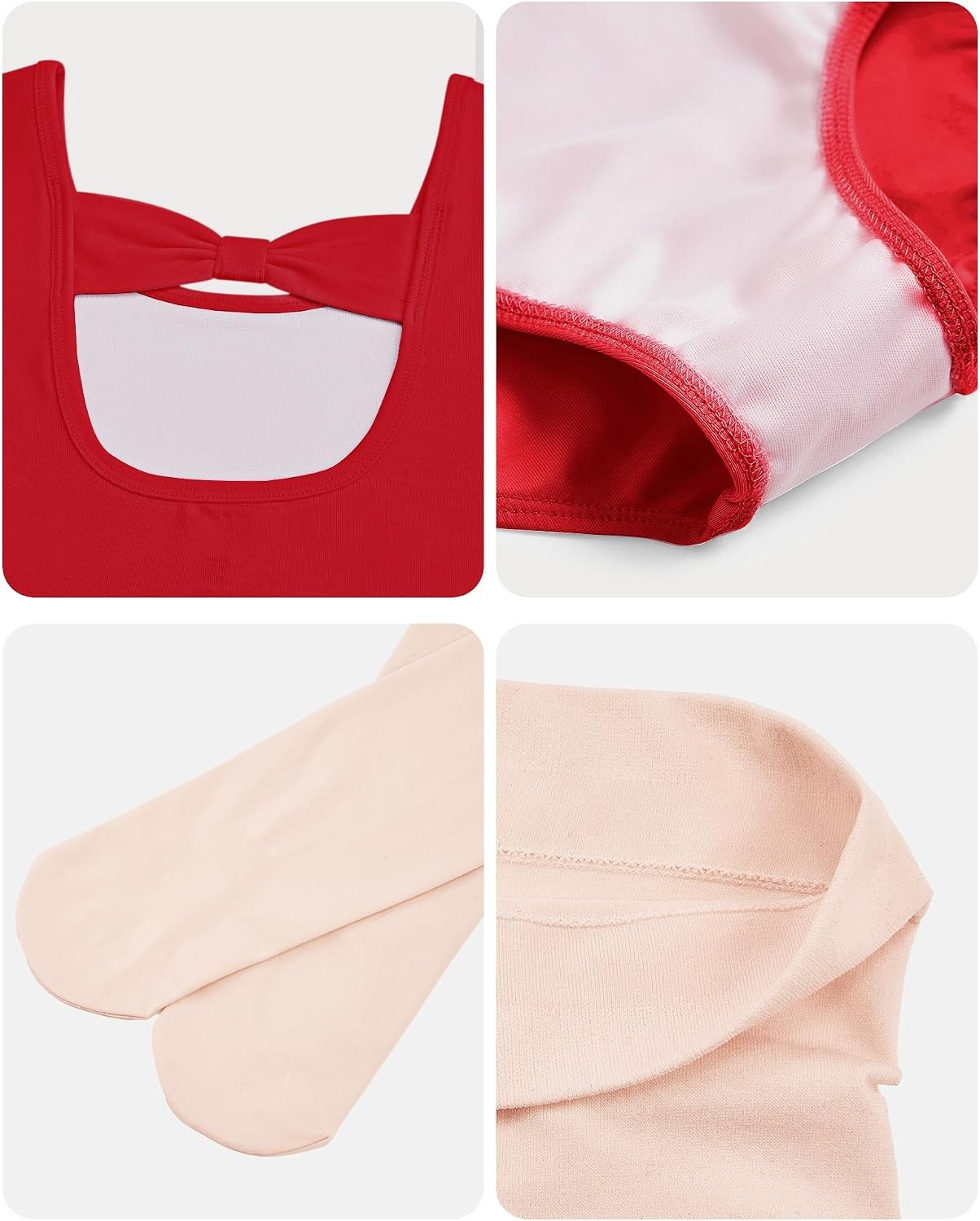 Stelle Girls Bow Back Leotard with Footed Tight for Ballet/Dance/Gymnastics(Red)