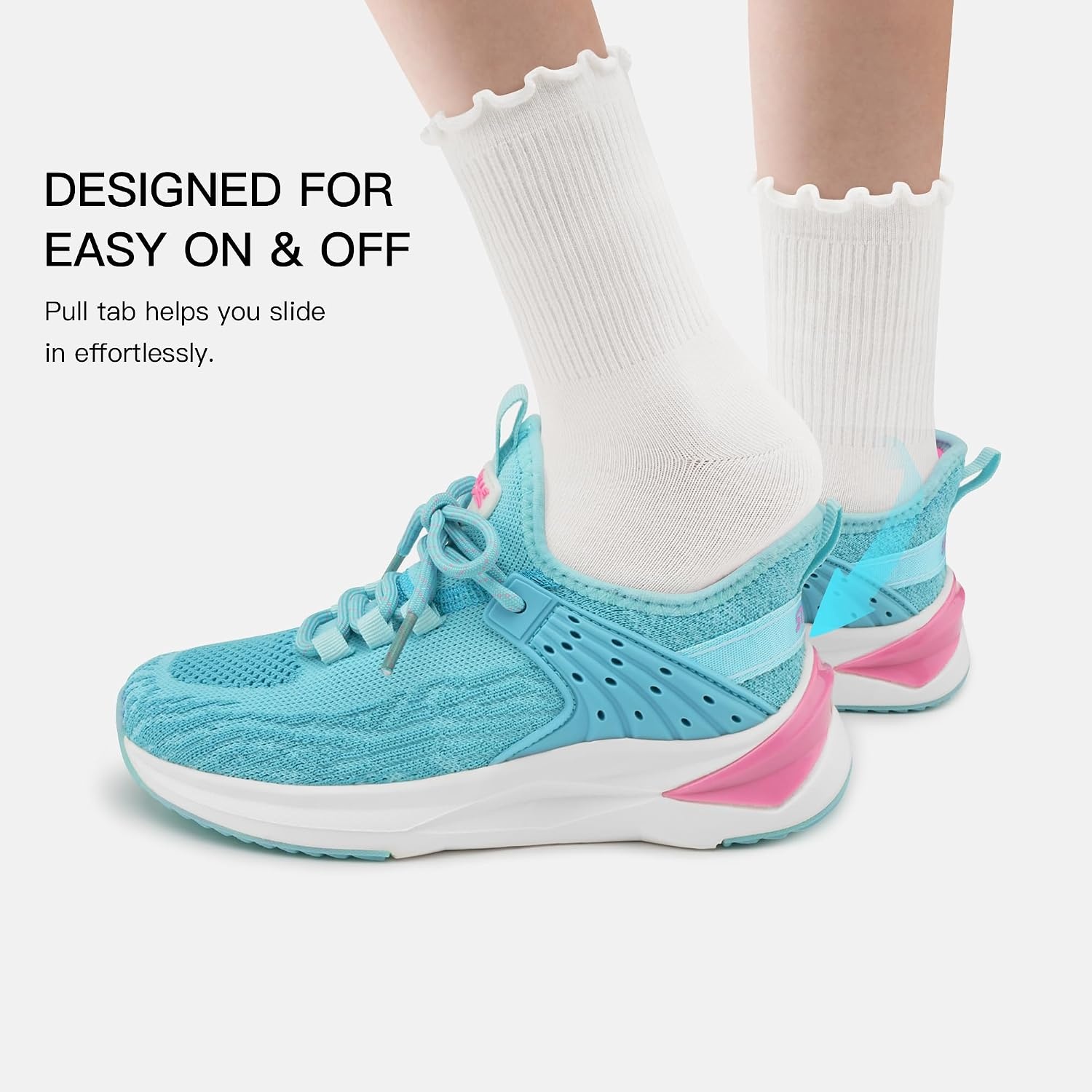 Stelle Girls Tennis Shoes with DIY Charms Slip-on Kids Sneakers(Aqua)