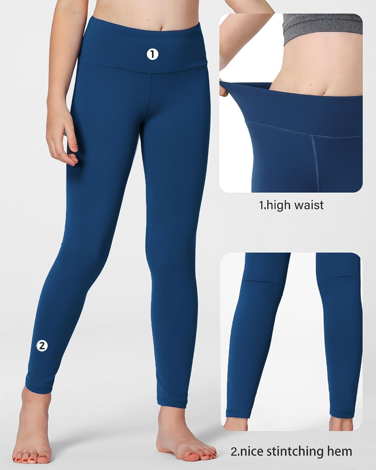 Stelle Girls Leggings with Hidden Pocket for Kids Dance Yoga Athletic Pants(Marine Blue)