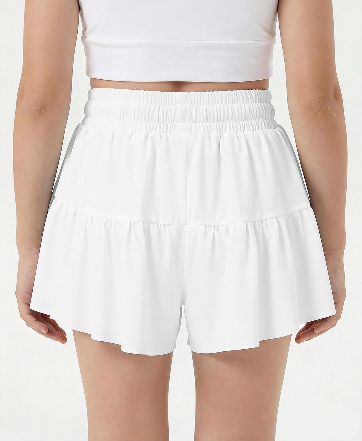 Stelle Girls 2 in 1 Butterfly Shorts Flowy Athletic Shorts with Pocket | Flowy Butterfly Layer, Built-In Shorts, Hidden Side Pockets, Running, Dance, Cheer, Tennis, Sports, Everyday Wear(White)