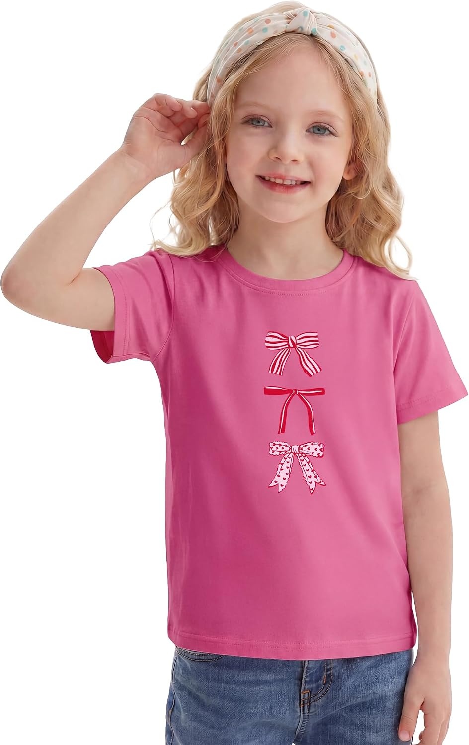 Stelle Girls T Shirts Graphic Tees Short Sleeve Tshirts Crewneck Cute Summer Casual Basic Tops for Kids Teen 4-15 Years(Sweet Knot|fuchsia)