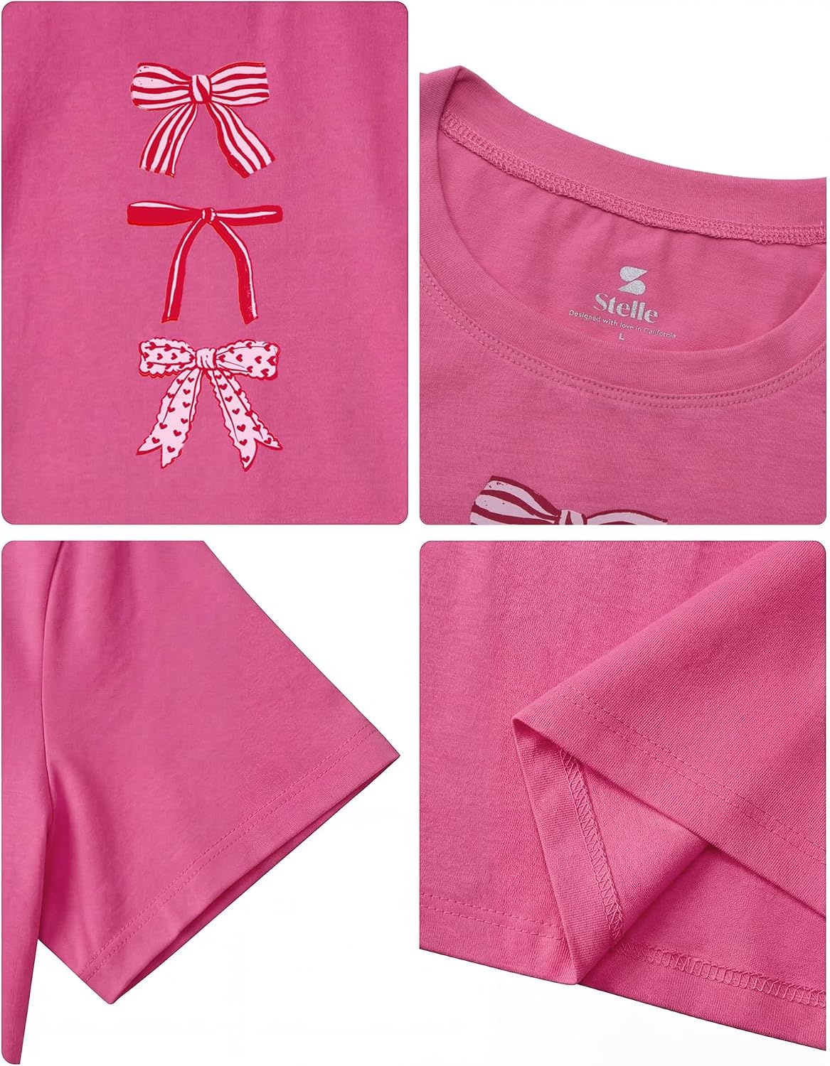 Stelle Girls T Shirts Graphic Tees Short Sleeve Tshirts Crewneck Cute Summer Casual Basic Tops for Kids Teen 4-15 Years(Sweet Knot|fuchsia)