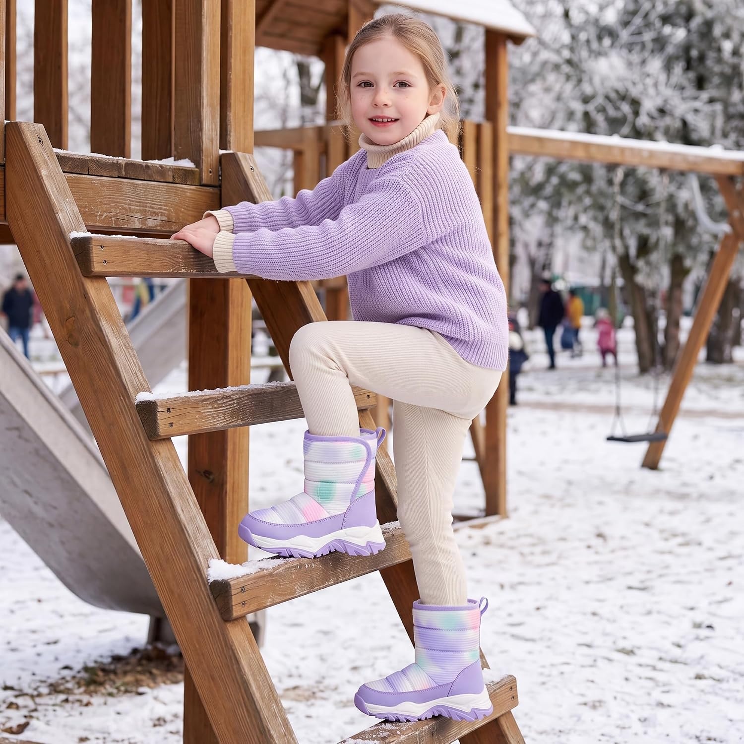Stelle Toddler Snow Boots Girls Lightweight Warm Winter Shoes | Boys Outdoor Sport, Cold Weather, Water Repellent, Soft Faux Fur Lined, Non Slip, Mid Calf, Hook and Loop, Little & Big Kids(Tie Dye Lavender)