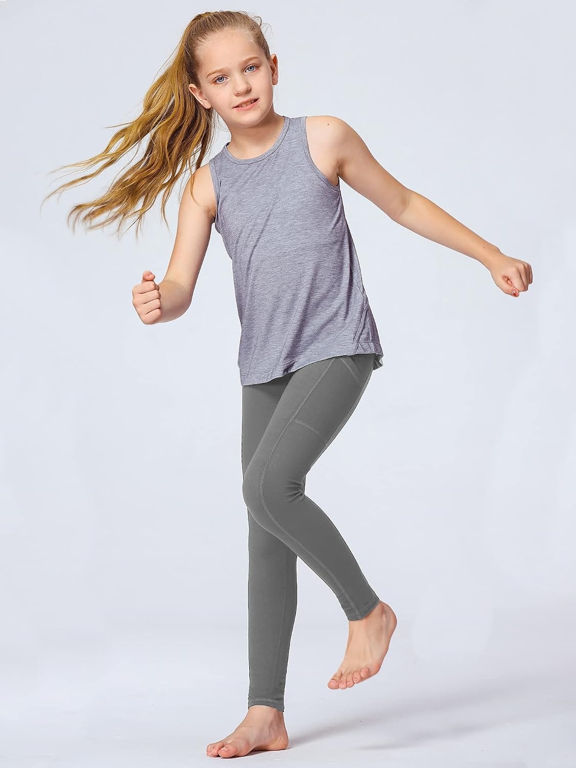 Stelle Girls Leggings with Pockets Kids Dance Yoga Running Athletic Pants(Zinc Grey)