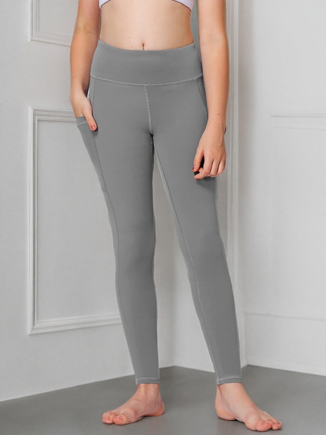 Stelle Girls Leggings with Pockets Kids Dance Yoga Running Athletic Pants(Zinc Grey)