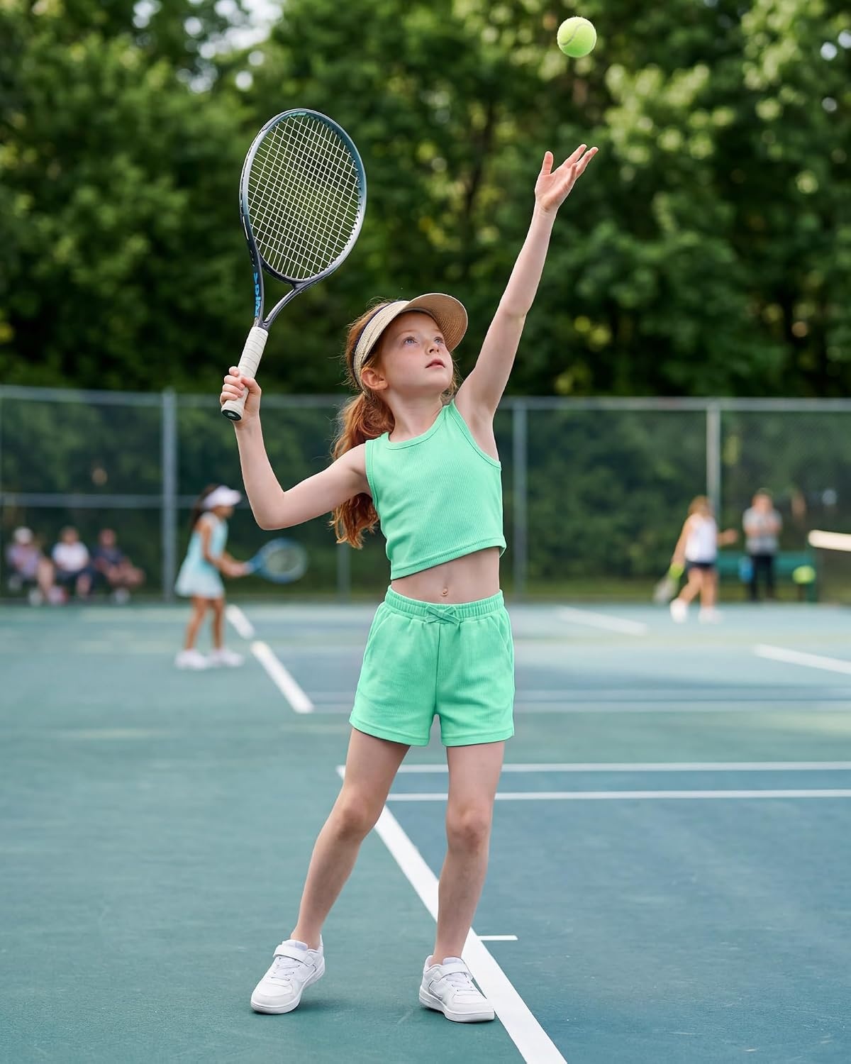 Stelle Girls 2 Piece Outfits Tank Top and Shorts with Pockets 5-15 Years | Girls Ribbed Crop Tops,Scoop Neck,Sleeveless shirts,Elastic Waist Shorts,Bow Waist,Side Pockets(Mint Green)