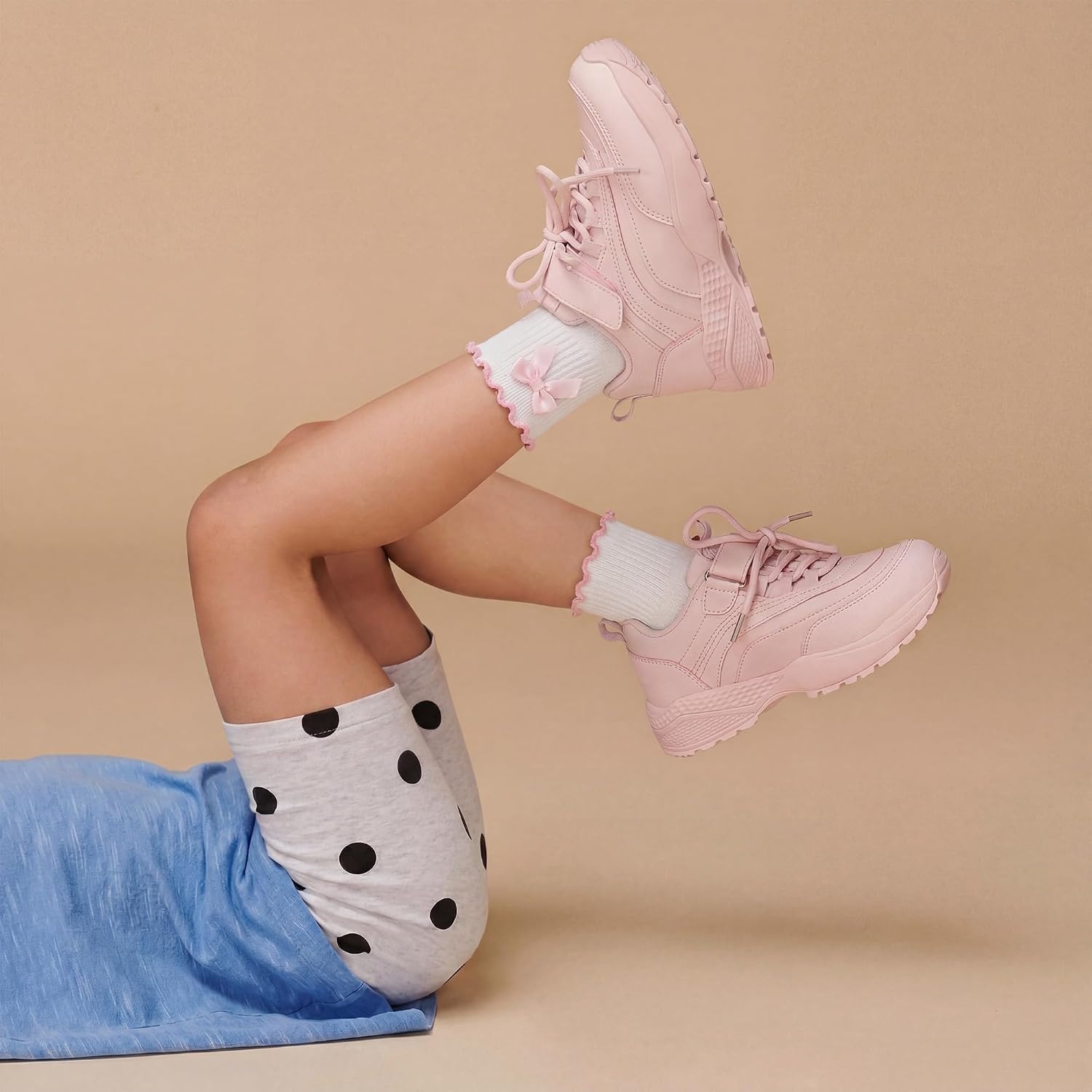 Stelle Girls Socks Cotton Ruffle Athletic Ankle Sock 3/4/5 Pairs for Kids(Red Bow+pink Bow+black Bow)
