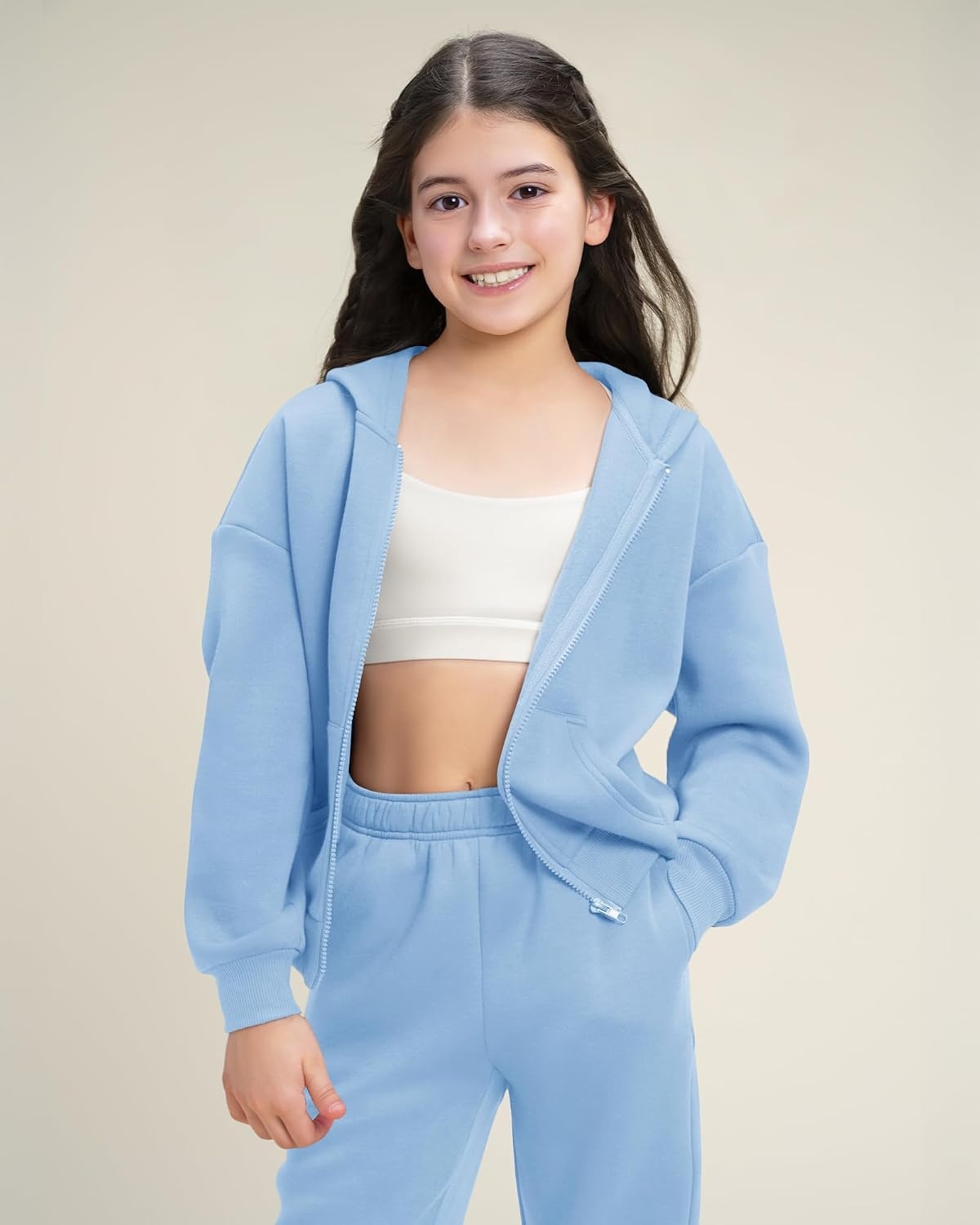 Stelle Girls 2 Piece Sweatsuit Zip Up Hoodies Joggers Tracksuit Sets 5-15Y | Fleece Lining,Thick Warm,Cozy,Hooded Jackets with Pockets,Full Zip Up Sweatshirts,Jogger with Pockets,Easy Pull On(Blue)