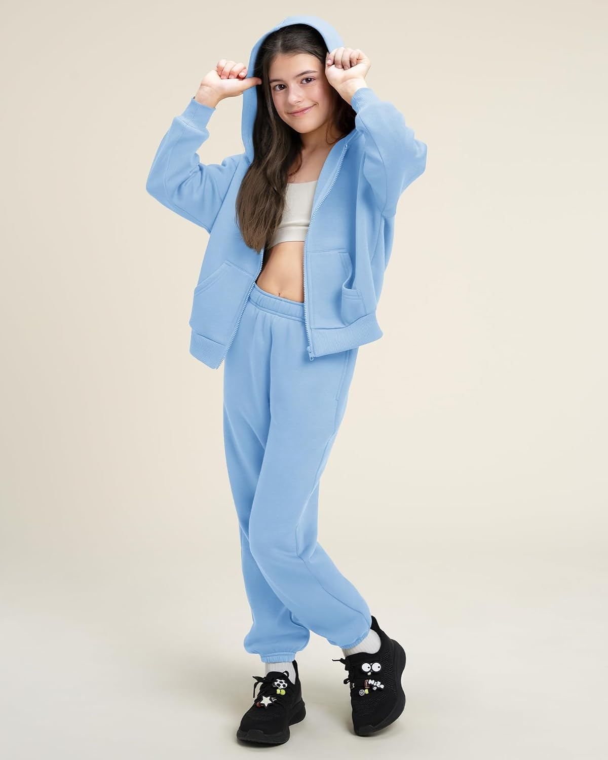 Stelle Girls 2 Piece Sweatsuit Zip Up Hoodies Joggers Tracksuit Sets 5-15Y | Fleece Lining,Thick Warm,Cozy,Hooded Jackets with Pockets,Full Zip Up Sweatshirts,Jogger with Pockets,Easy Pull On(Blue)