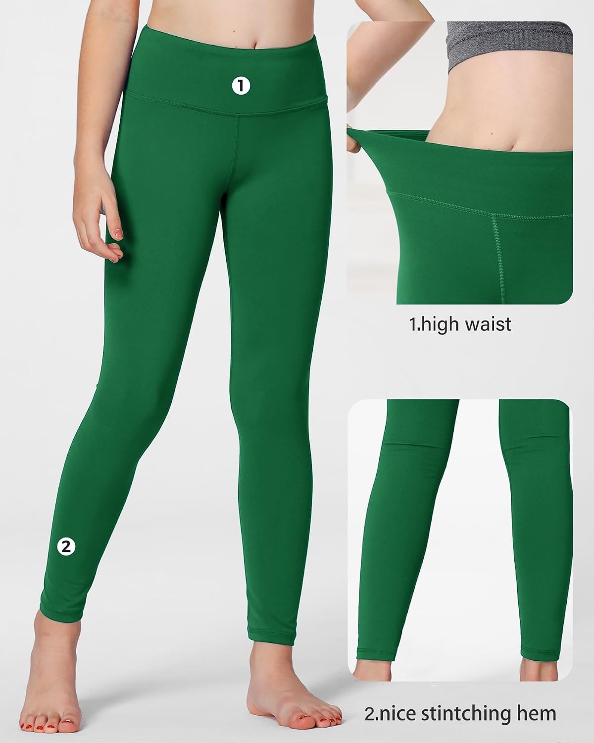 Stelle Girls Leggings with Hidden Pocket for Kids Dance Yoga Athletic Pants | High-rise waistband,Soft 4-way stretch,Moisture-wicking,Non see-through for dance,gymnastics,yoga,running and daily wear(Evergreen)