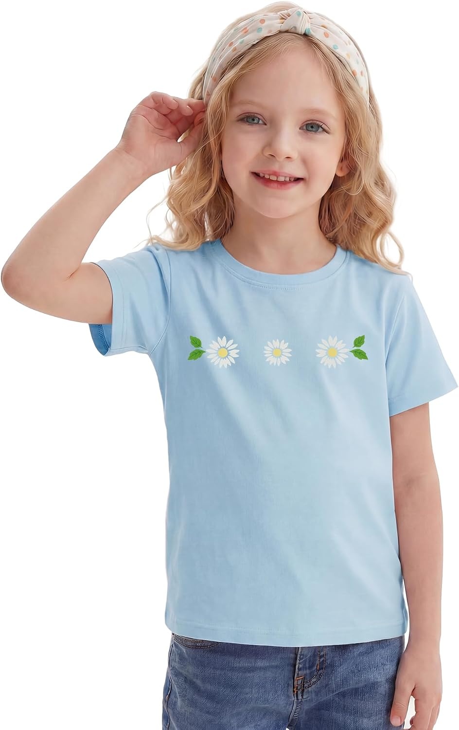 Stelle Girls T Shirts Graphic Tees Short Sleeve Tshirts Crewneck Cute Summer Casual Basic Tops for Kids Teen 4-15 Years(Baby Daisy|blue)