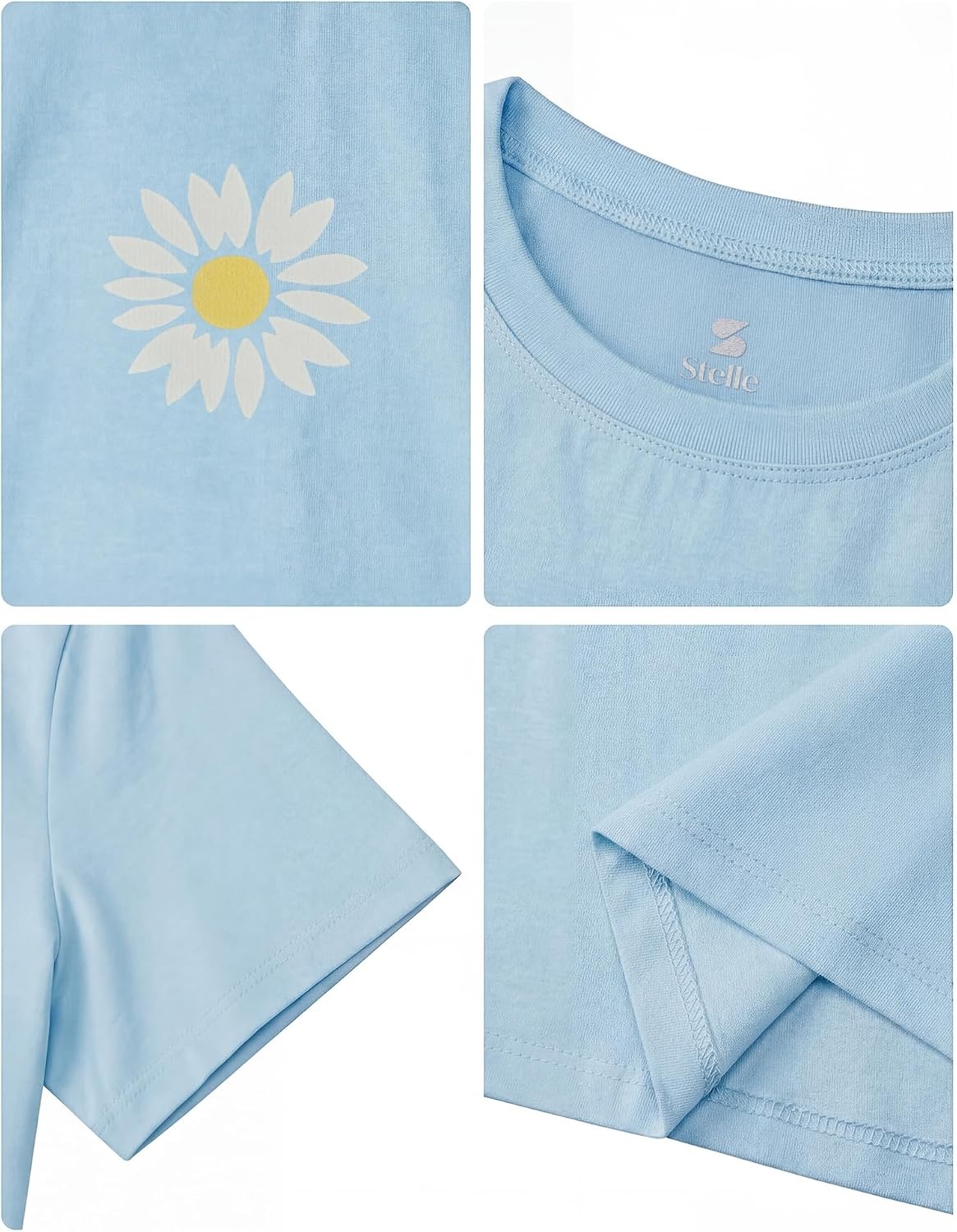 Stelle Girls T Shirts Graphic Tees Short Sleeve Tshirts Crewneck Cute Summer Casual Basic Tops for Kids Teen 4-15 Years(Baby Daisy|blue)