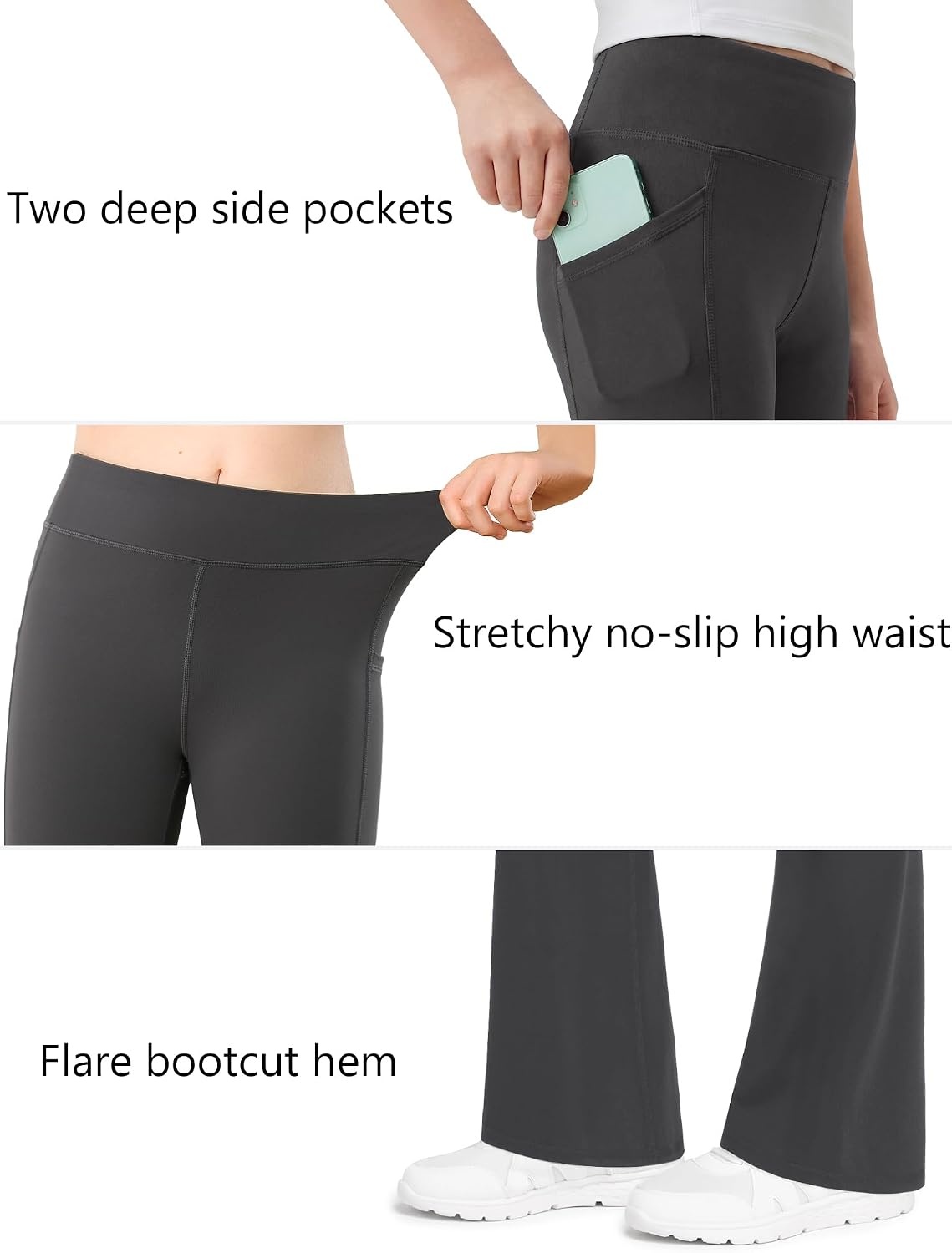Stelle Girls Flare Leggings High Waisted Bootcut Yoga Pants with Pockets(Charcoal)