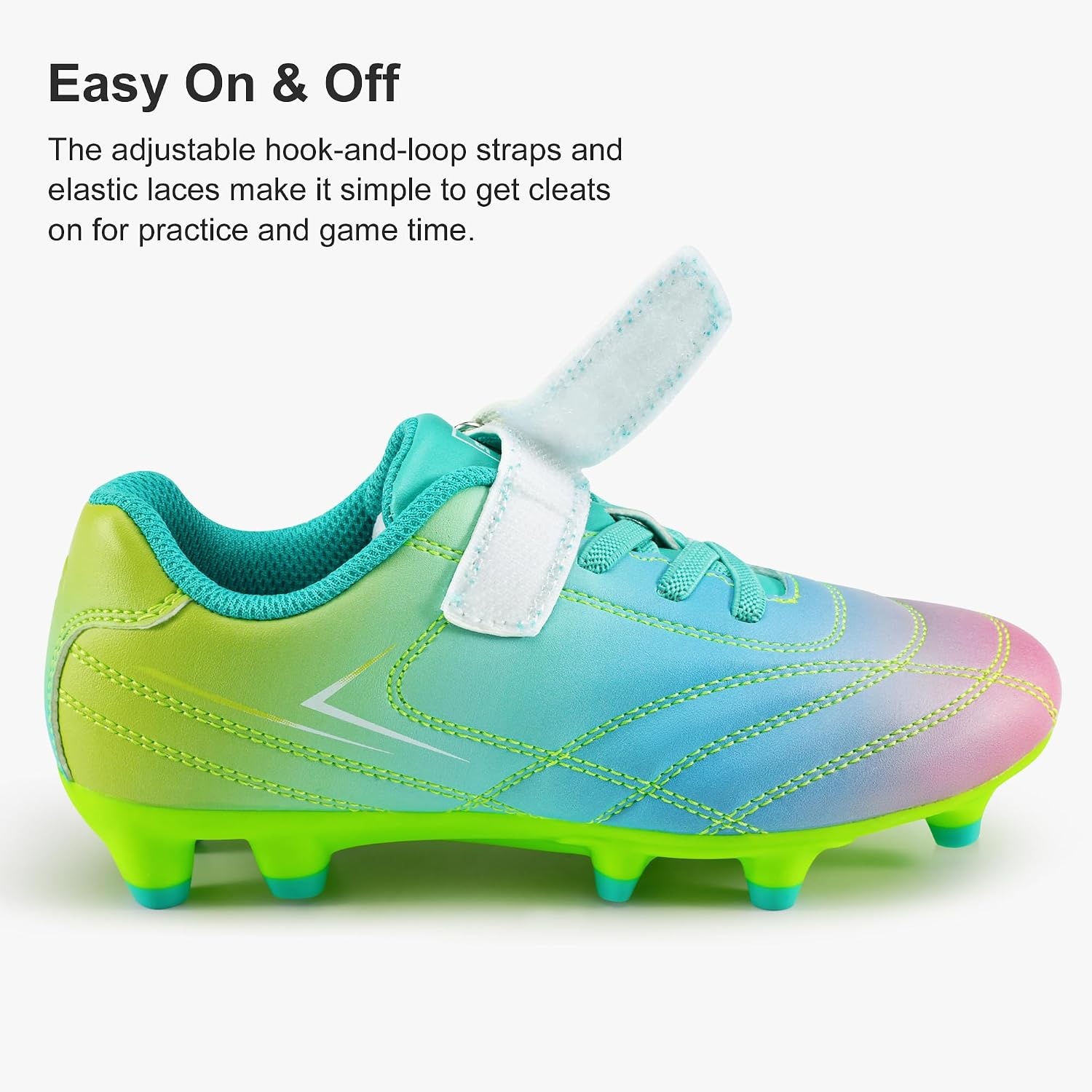 Stelle Girls Soccer Cleats for Kids Training Matches Outdoor Play | Firm Ground Lightweight Upper Lace-Up Fit Breathable Lining Cushioned Collar Baseball & Softball Little To Big Kids(Prism Pop)