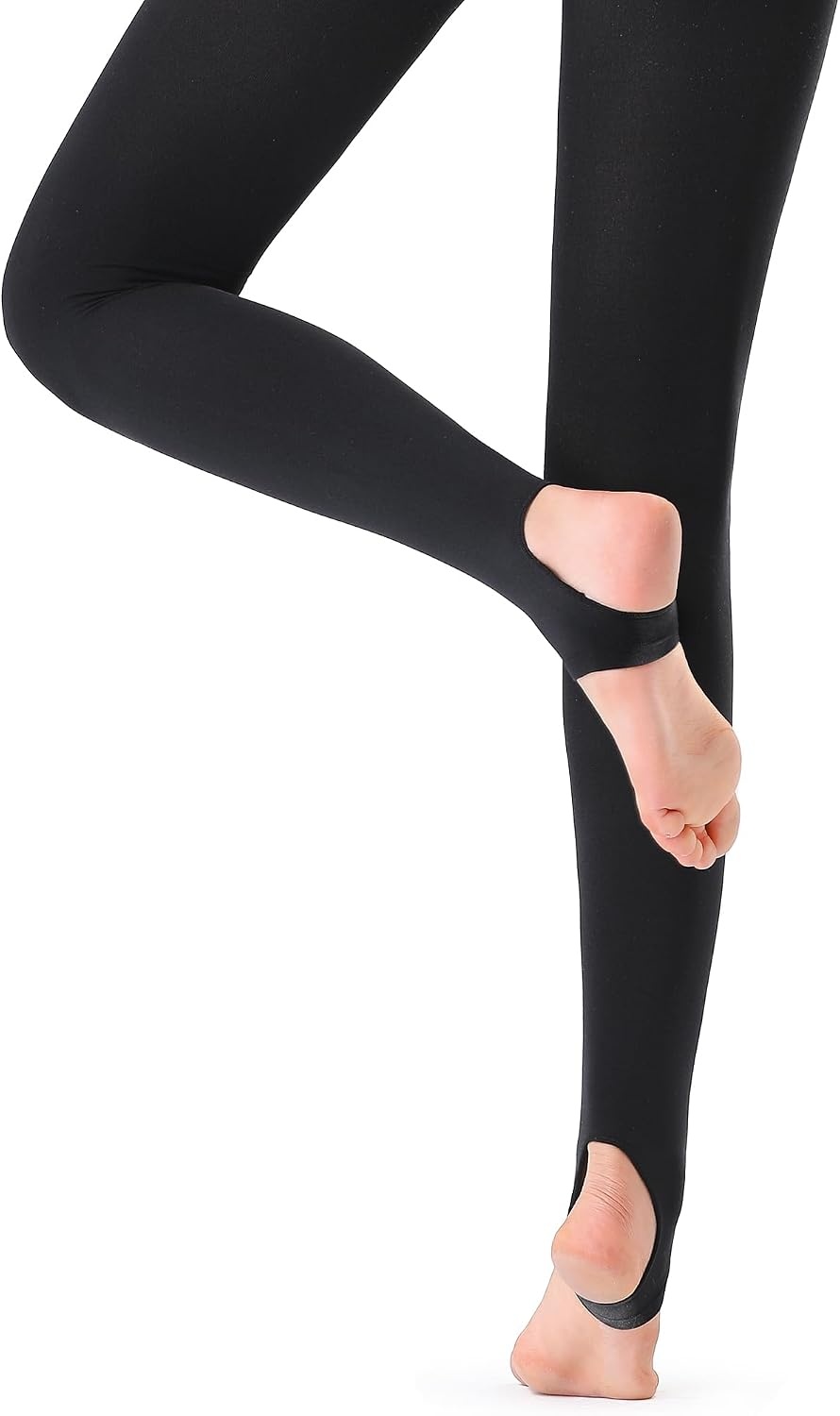 Stelle Girls Women Stirrup Ballet Tights for Dance Class Kids Adult | Convertible & Transition, Soft Footless Stockings, Stretch, Opaque, Teen & Youth Pantyhose, Gymnastics, Ballerina, Recital(Black)