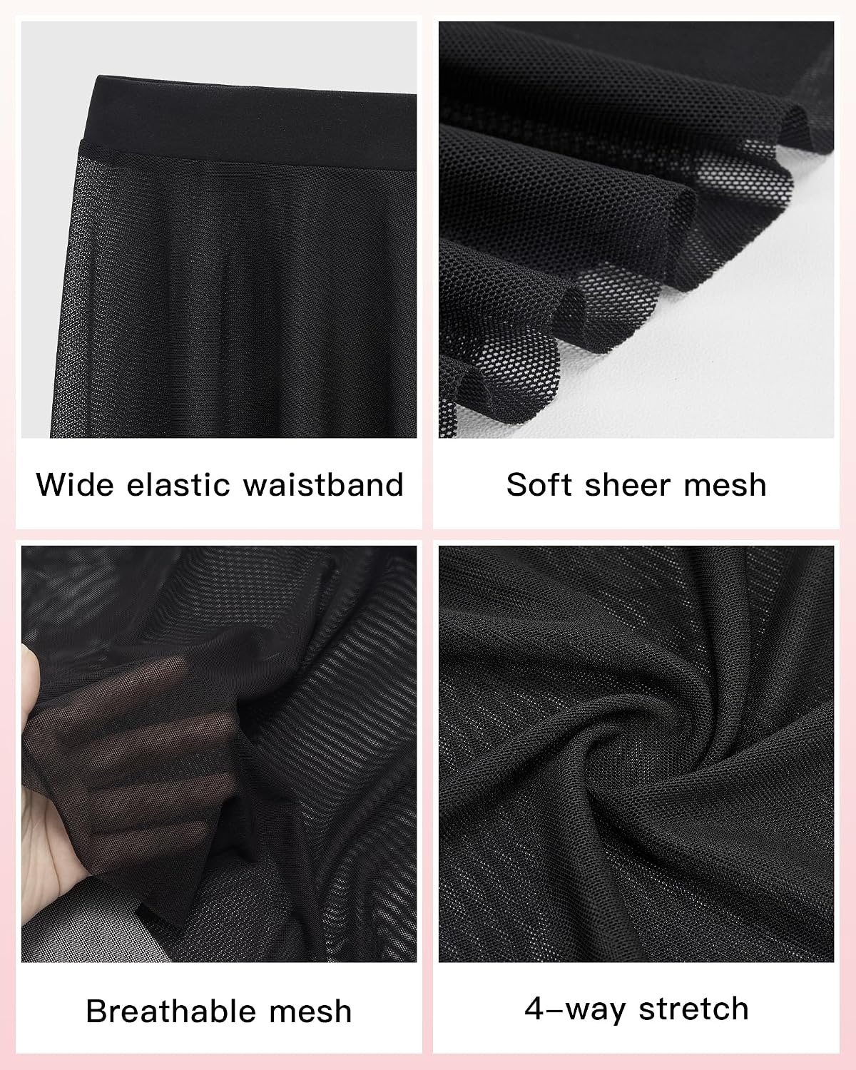 Stelle Women Ballet Skirt Chiffon Wrap Skirt Pull On Mesh Sheer Dance Skirt(Black)