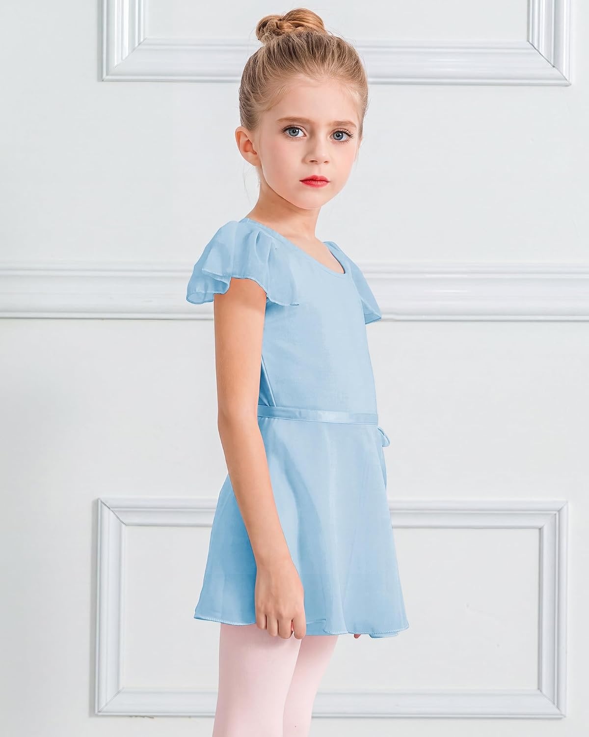 Stelle Girls Ballet Leotards Toddler Dance Combo with Skirt and Tights(3-blue (Ruffle Sleeve))