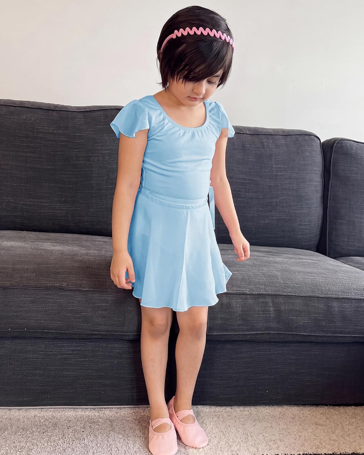 Stelle Girls Ballet Leotards Toddler Dance Combo with Skirt and Tights(3-blue (Ruffle Sleeve))