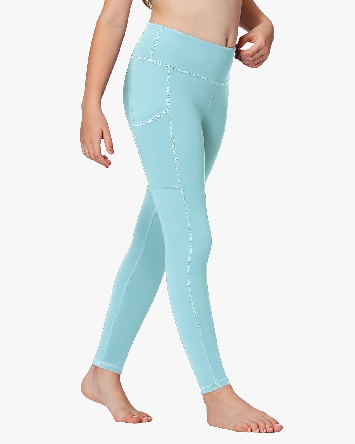 Stelle Girls Leggings with Pockets Kids Dance Yoga Running Athletic Pants(Arctic Blue)