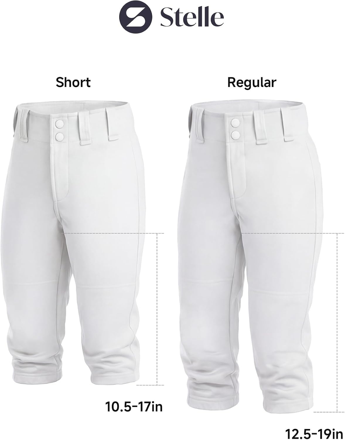 Stelle Girls Softball Pants Knickers Style with Pockets for Youth Kids | Knee-high, Fastpitch, Tee Ball, Belt Loops, Double Knee Performance, Durable, Practice, Game Day, Elastic Leg Openings(White)