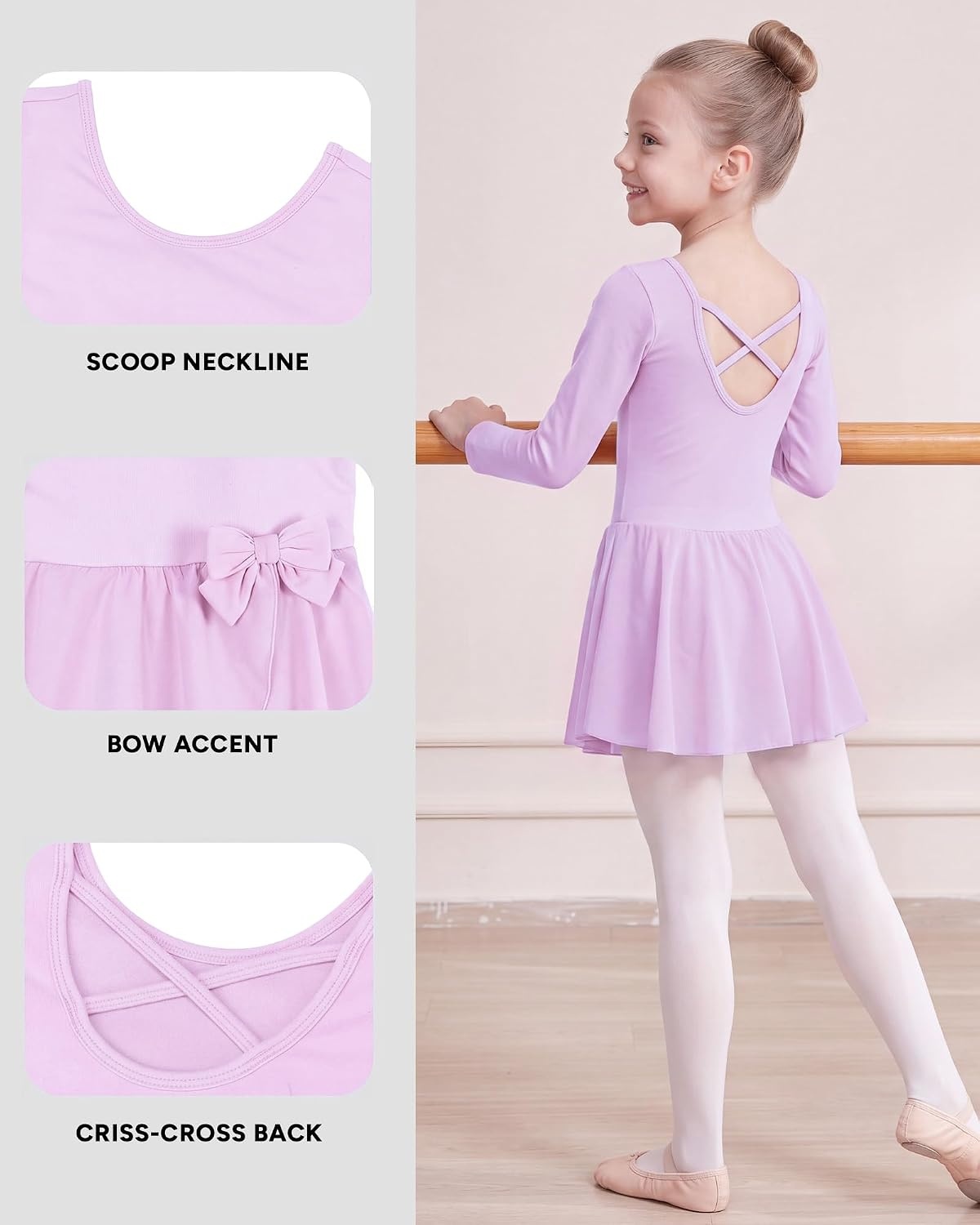 Stelle Ballet Leotards for Girls Long Sleeve Toddler Gymnastics Outfits(Lavender)