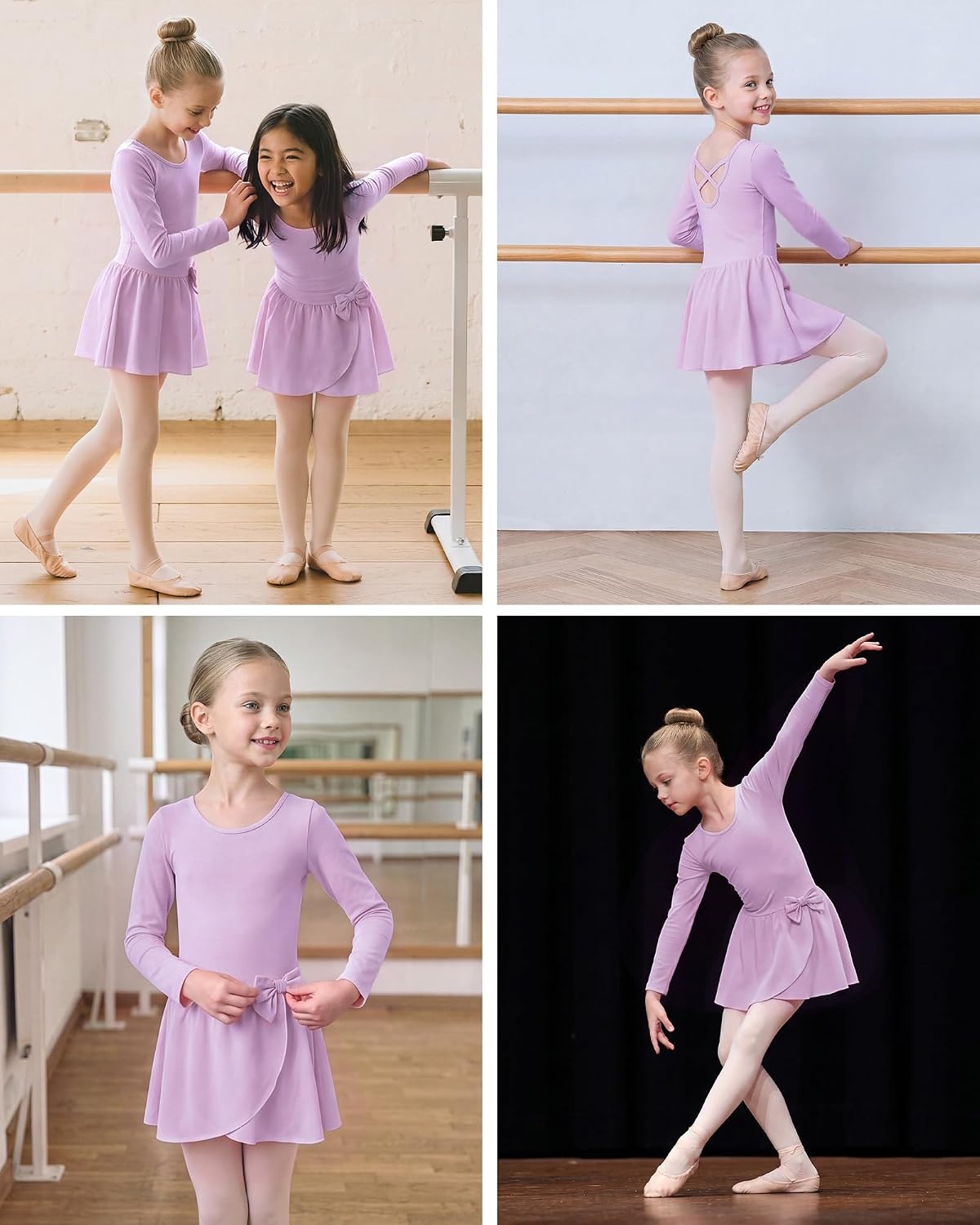 Stelle Ballet Leotards for Girls Long Sleeve Toddler Gymnastics Outfits(Lavender)
