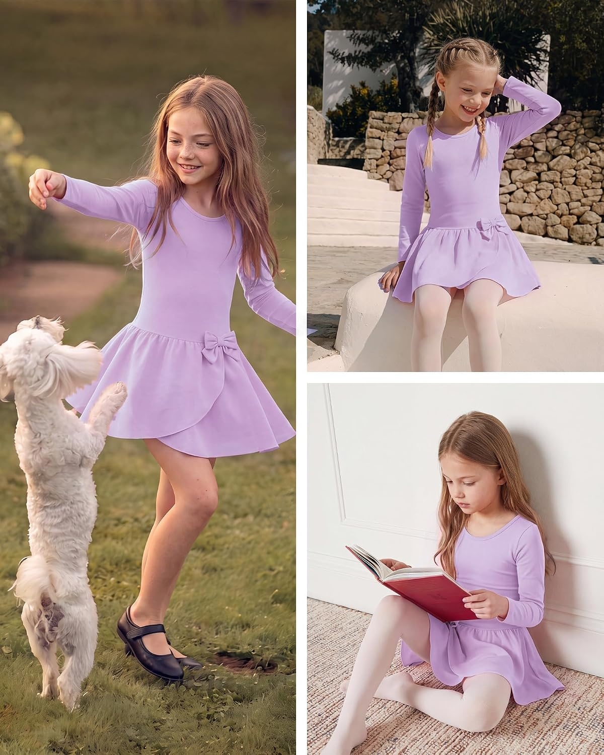 Stelle Ballet Leotards for Girls Long Sleeve Toddler Gymnastics Outfits(Lavender)