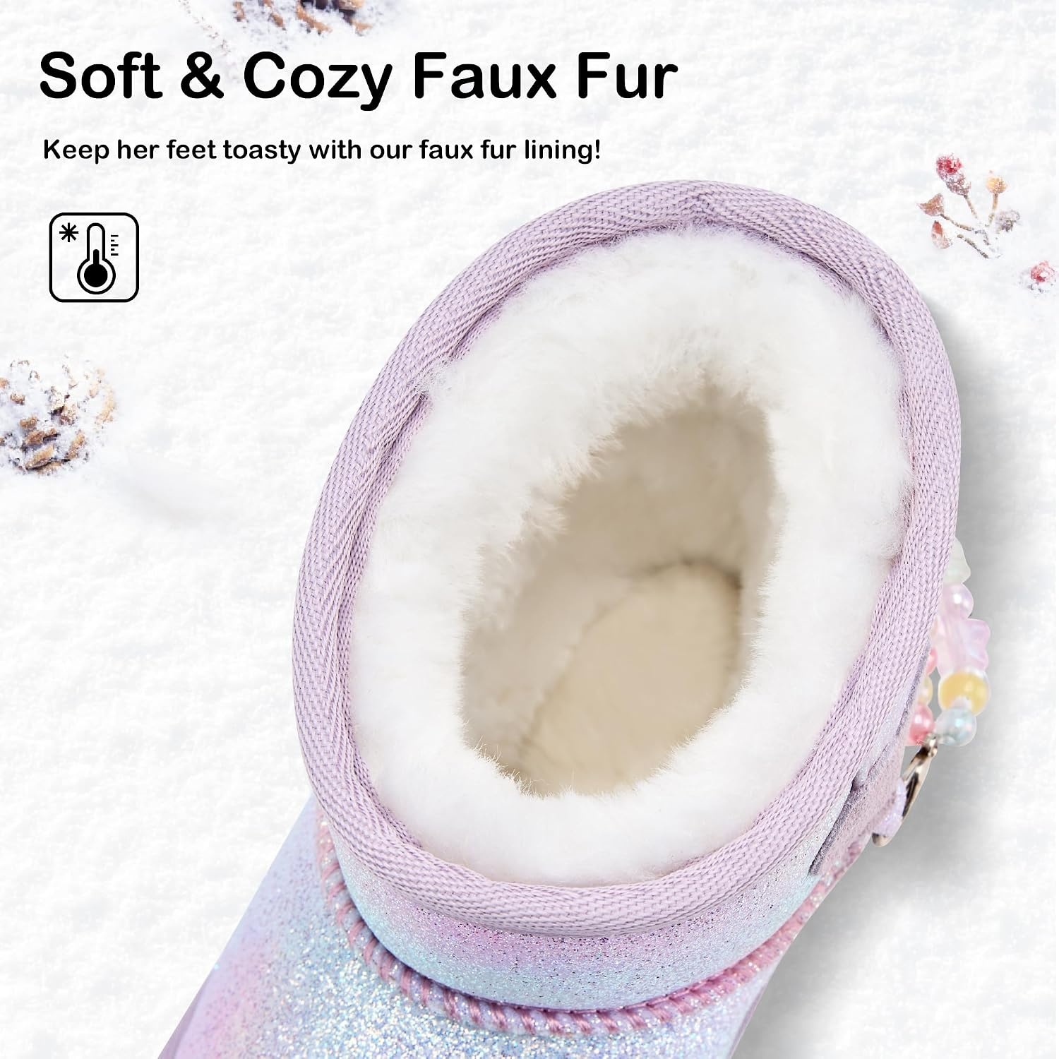 Stelle Girls Winter Boots Warm Fur Lined Snow Boots(Dream Frost)