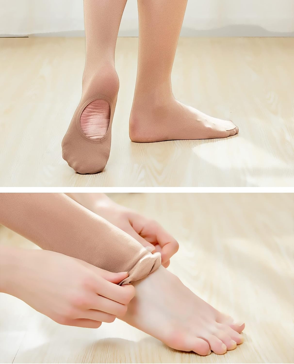 Stelle Girls’ Convertible & Transition Ballet Tights for Toddler Dance Kid(2-pair Tan)