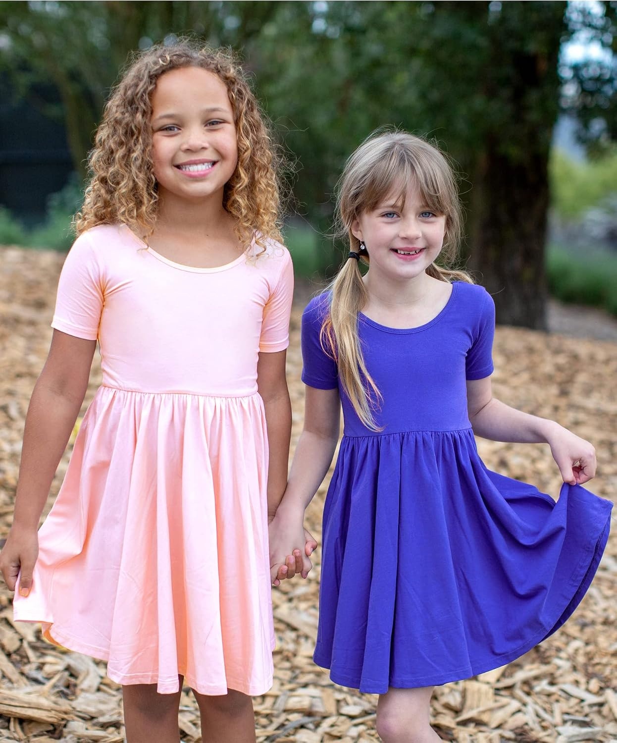 Stelle Girls Cotton Short Sleeve Twirl Skater Dress 3T-12Y(A02-pink (Without Pocket))