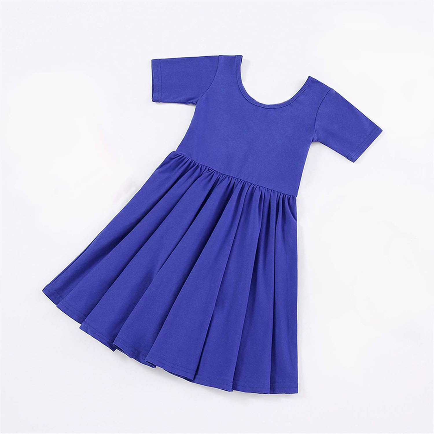 Stelle Girls Cotton Short Sleeve Twirl Skater Dress 3T-12Y | Twirl-Friendly Skirt, A Line,Criss Cross Back,Dress for School,Dance,Playwear,Casual,Active,Soft Stretch Breathable Comfy(A02-royal Blue (Without Pocket))
