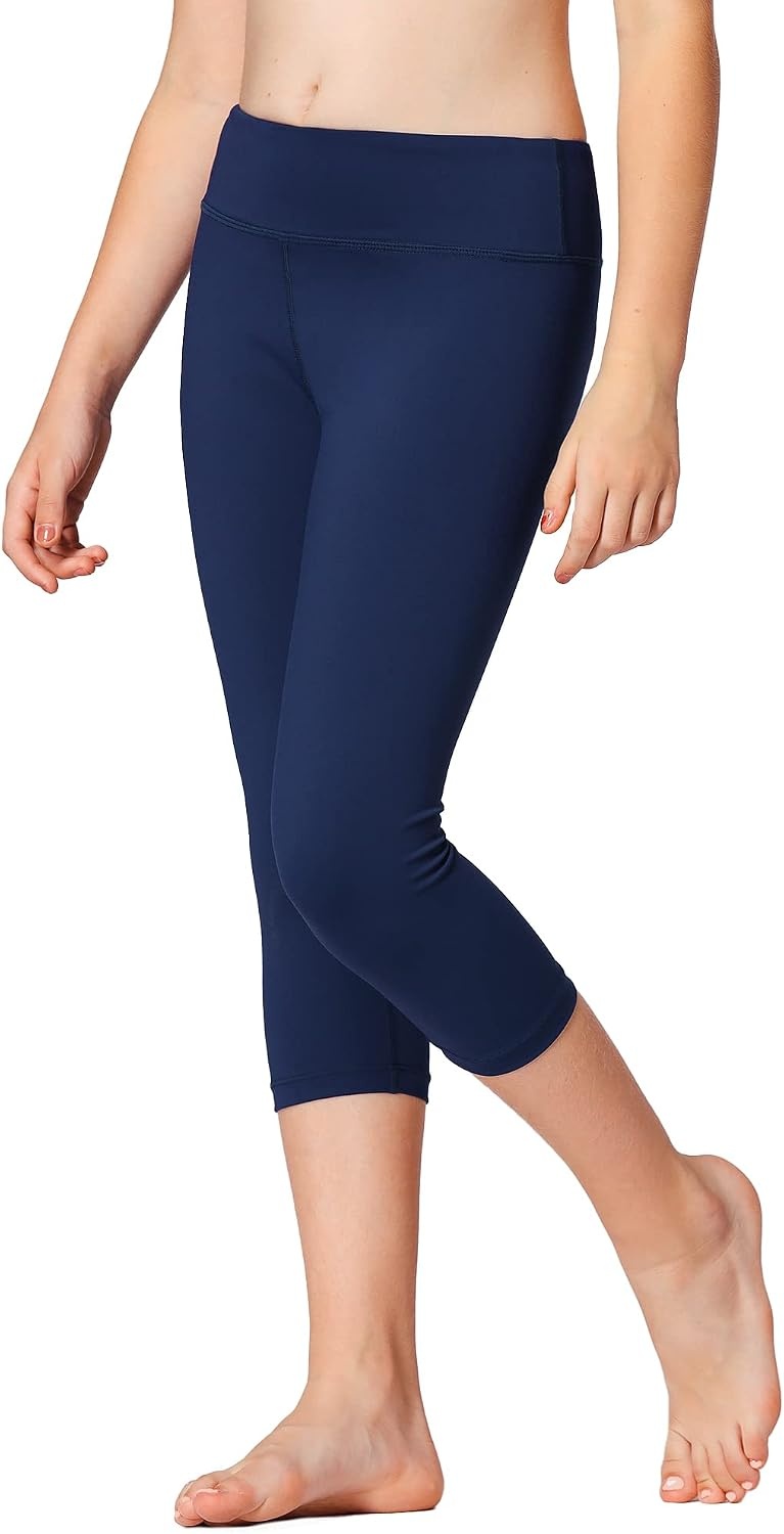Stelle Girls Leggings with Hidden Pocket for Kids Dance Yoga Athletic Pants | High-rise waistband,Soft 4-way stretch,Moisture-wicking,Non see-through for dance,gymnastics,yoga,running and daily wear(A6-capri-navy)