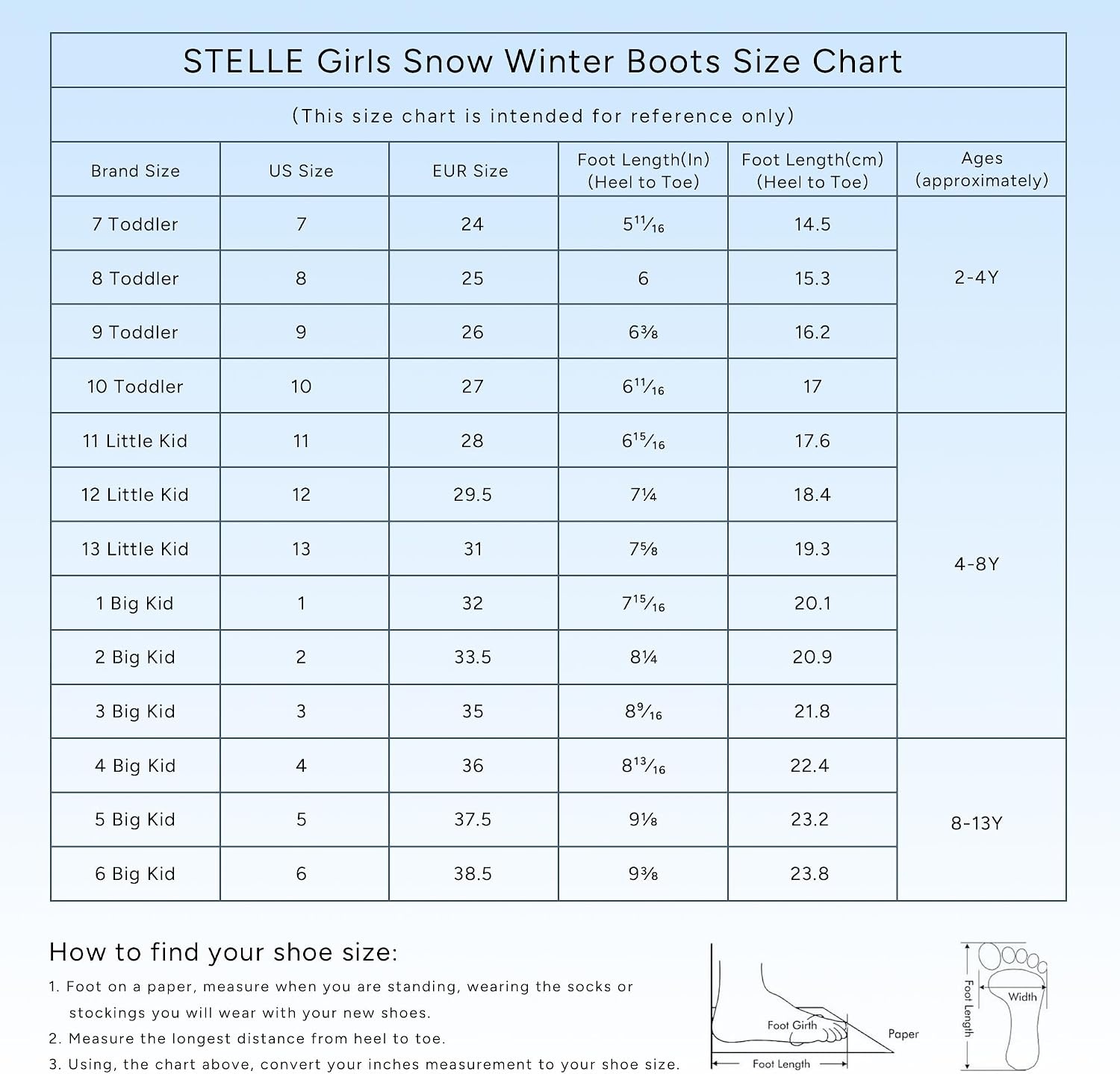 Stelle Girls Winter Boots Faux Fur Lined Fold-Down Collar | Faux Suede Upper,Non-Slip TPR Outsole,Pull-On,Lightweight,Cozy Snow Boots for Toddler,Little Kid & Big Kid(Light Blue)