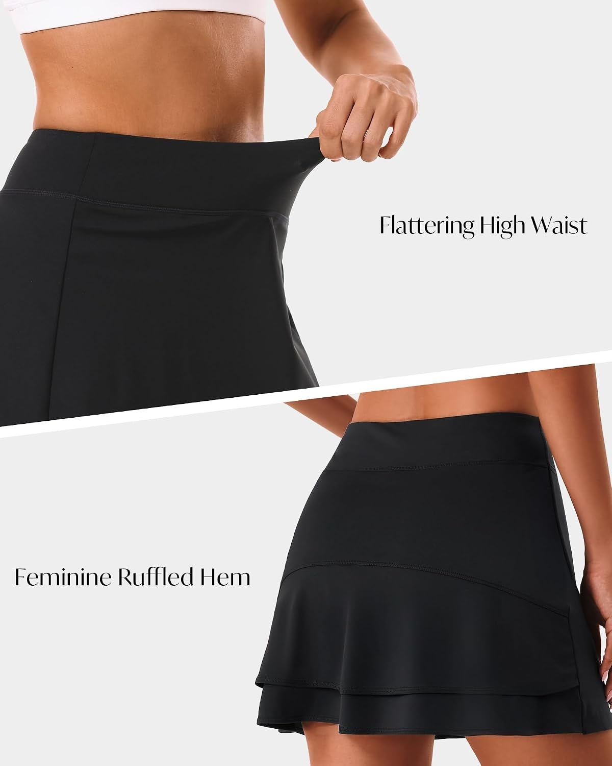 Stelle Tennis Skirts for Women Ruffle Athletic Golf Skorts with Pocket | High Waisted, Tummy Control, Built in Shorts, Athletic Skirt, Golf Skirt, Soft, Breathable, Workout, Pickleball(Black)