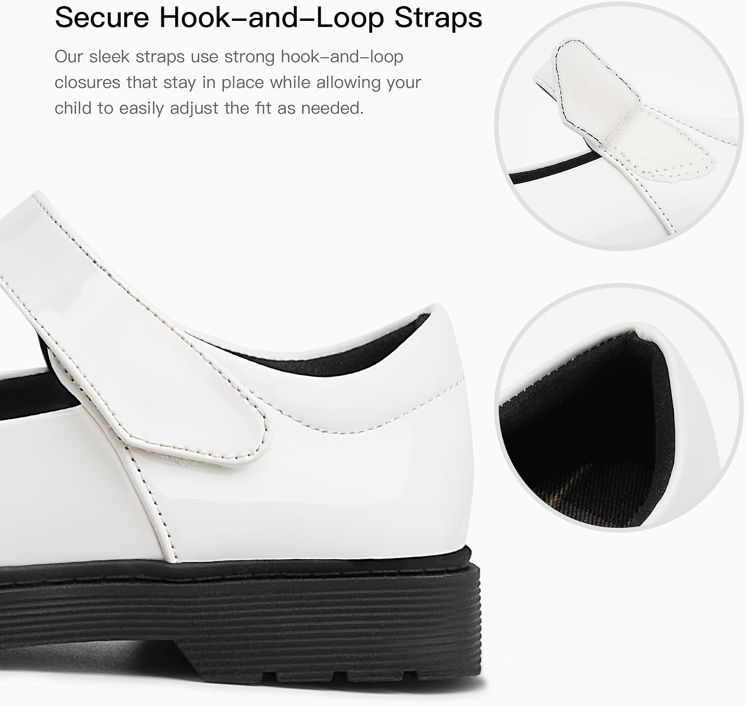 Stelle Girls School Shoes Chunky Oxford Mary Jane Flats(White)
